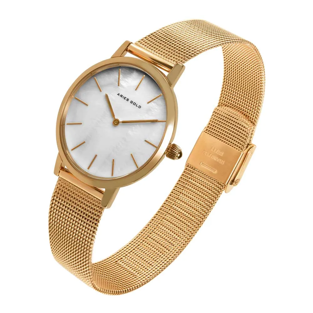 ARIES GOLD COSMO GOLD STAINLESS STEEL L 1024 G-MP MESH STRAP WOMEN'S WATCH