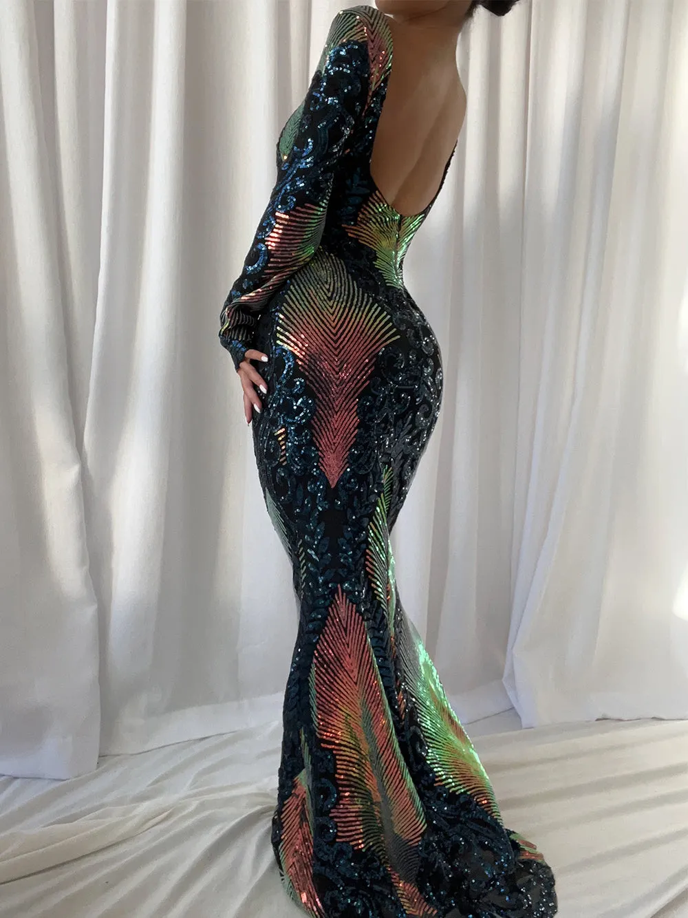 ASAMA Backless Sequin Maxi Dress