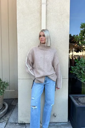 ASHEN TAUPE OVERSIZED TURTLENECK SWEATER