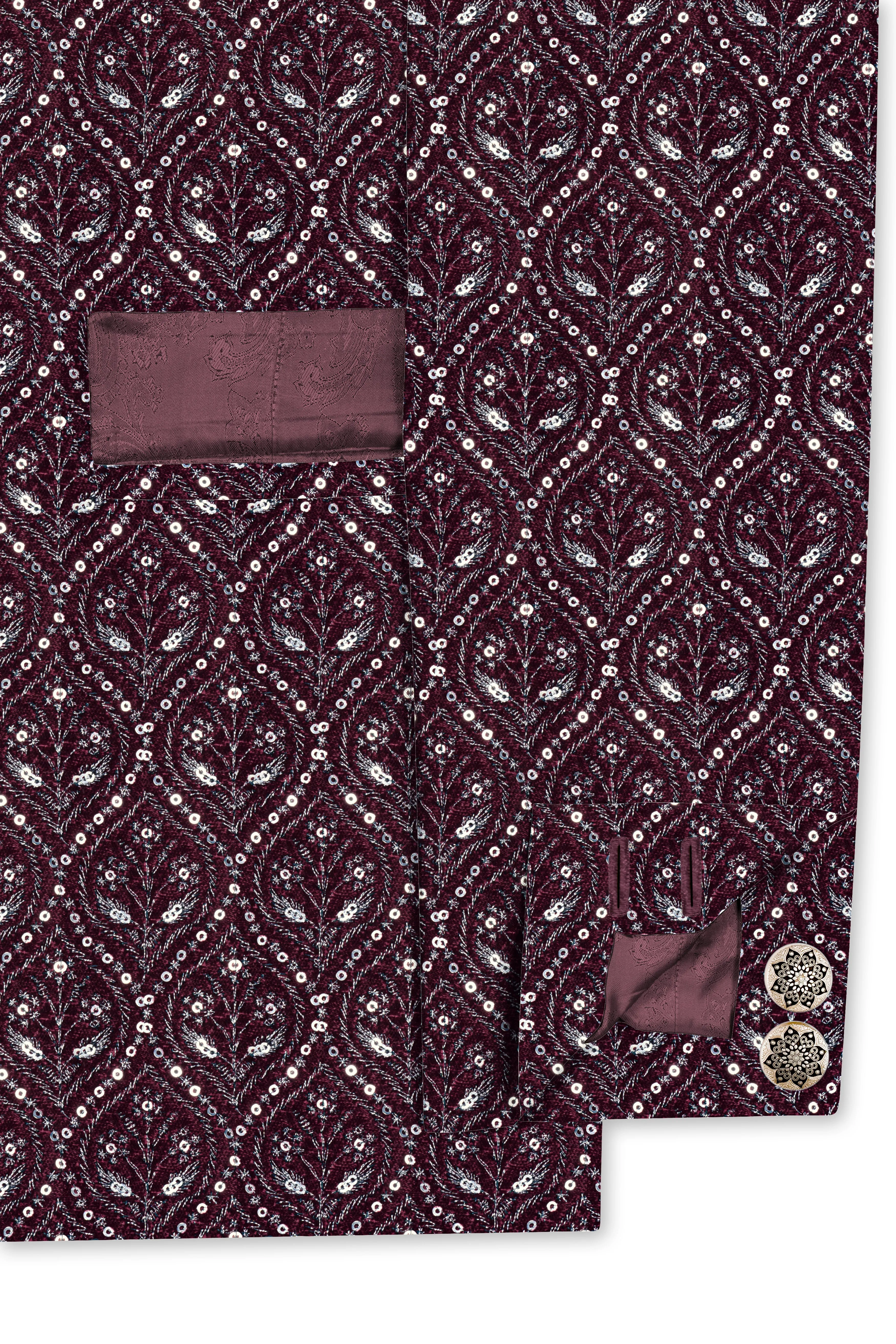 Aubergine Maroon With Sequins And Thread Embroidered Bandhgala Jodhpuri