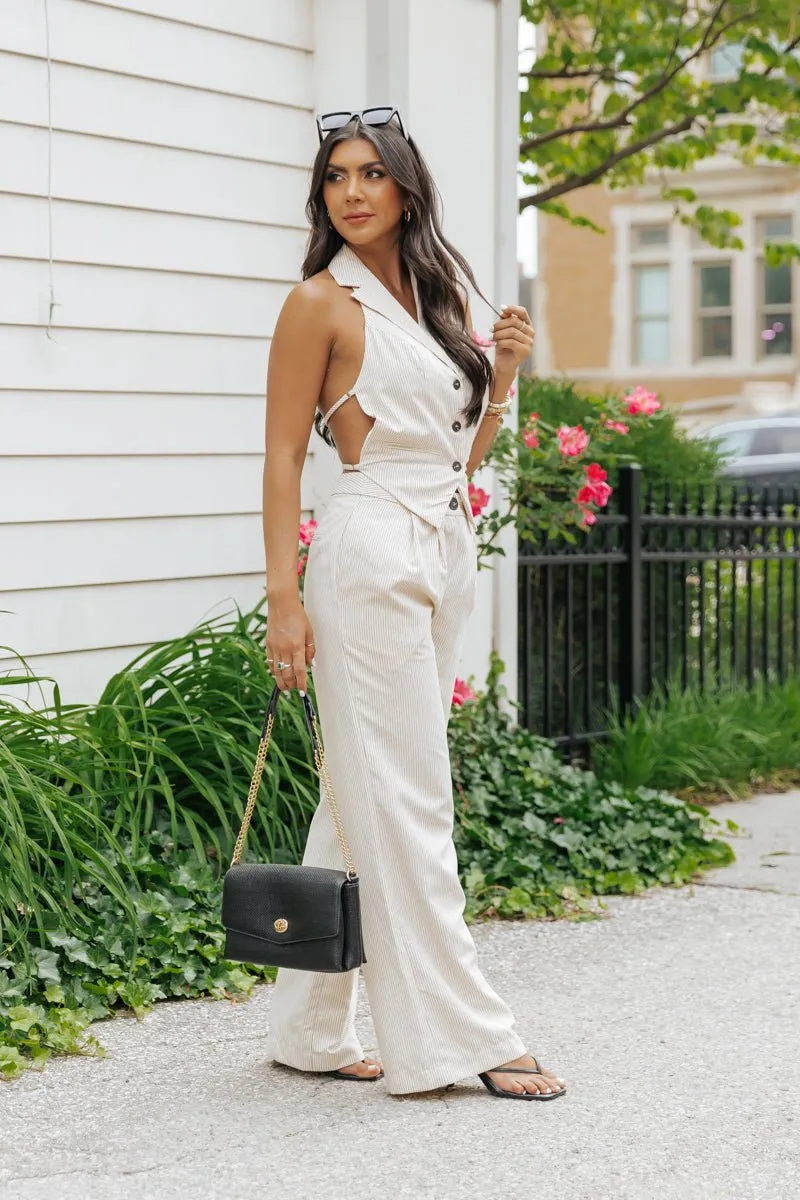 Aureum Ivory Pinstripe Collared Vest - FINAL SALE