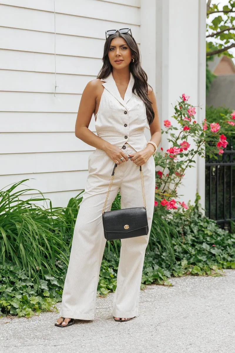 Aureum Ivory Pinstripe Collared Vest - FINAL SALE