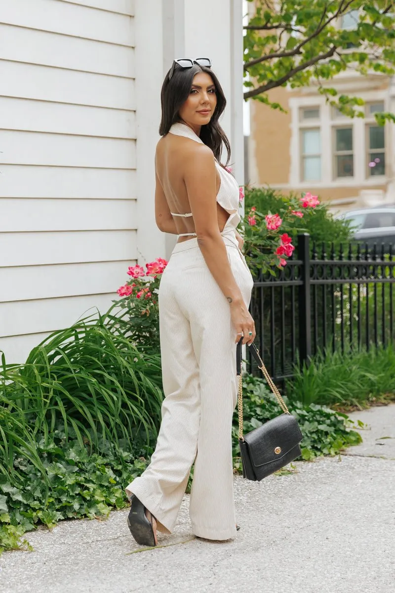 Aureum Ivory Pinstripe Collared Vest - FINAL SALE