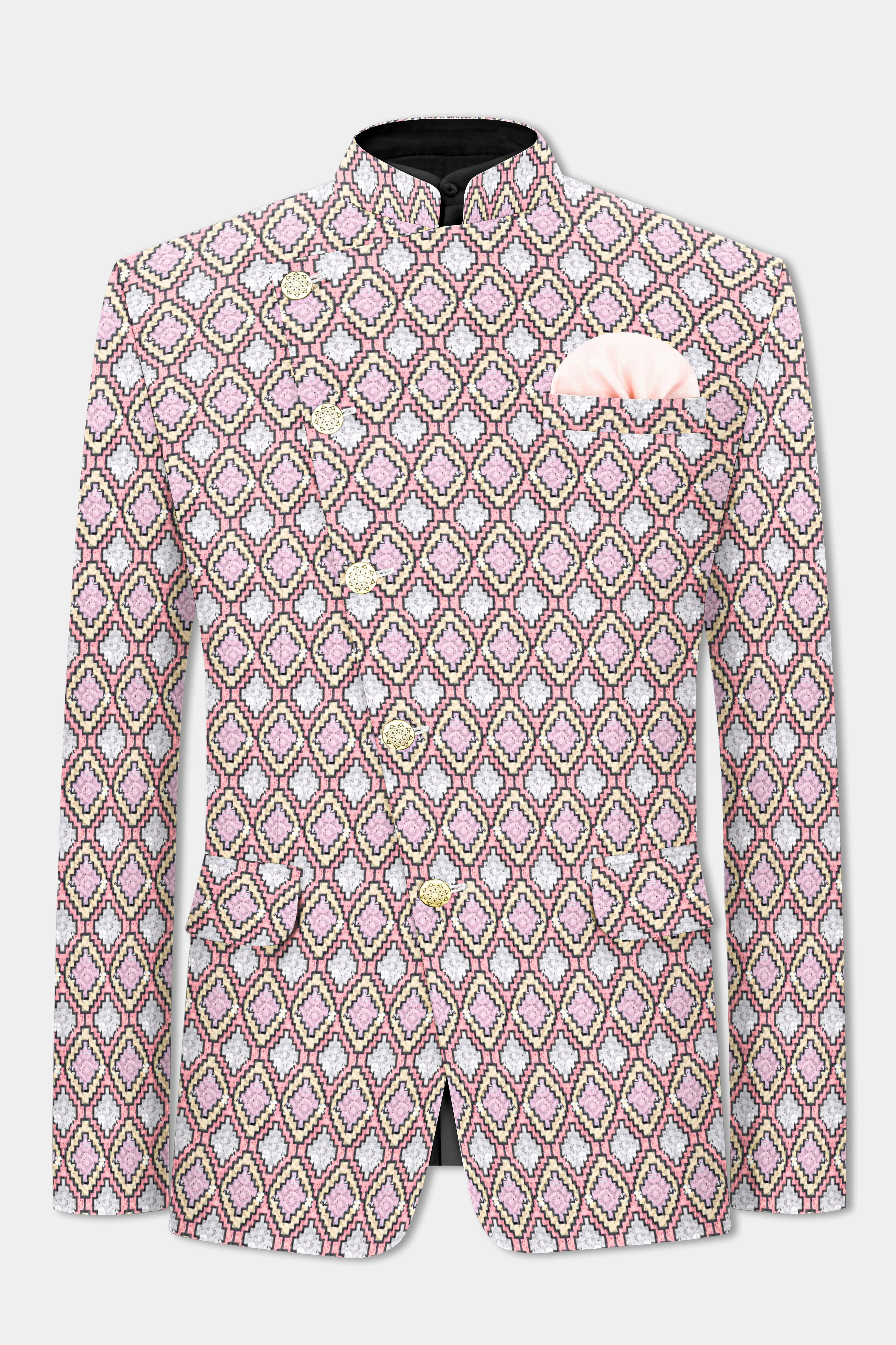 Azalea Pink And Astra Yellow MultiColour Designer Embroidered Cross Placket Bandhgala Jodhpuri