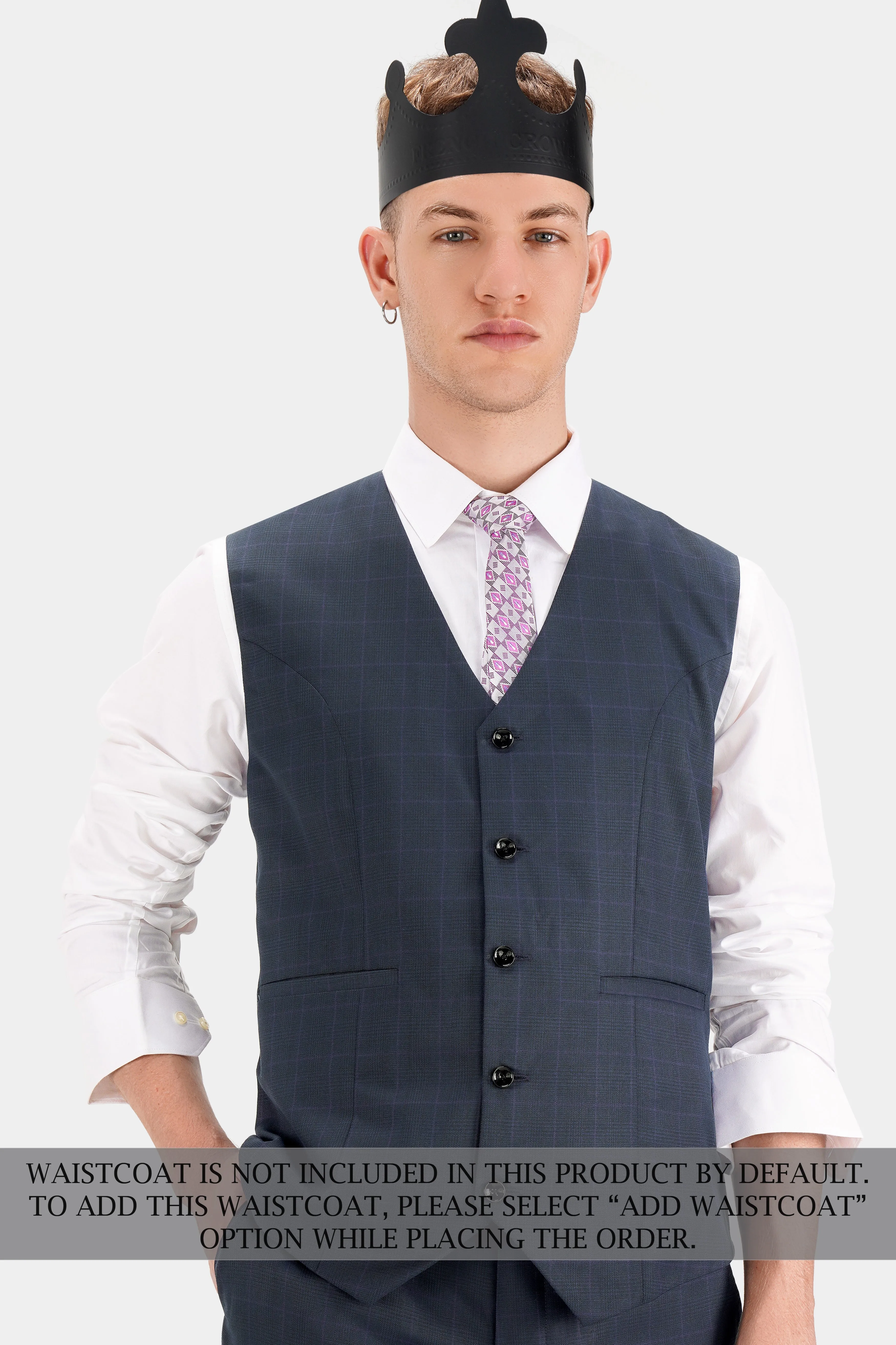 Baltic Blue with White Piping Work and Checkered Wool Rich Designer Suit