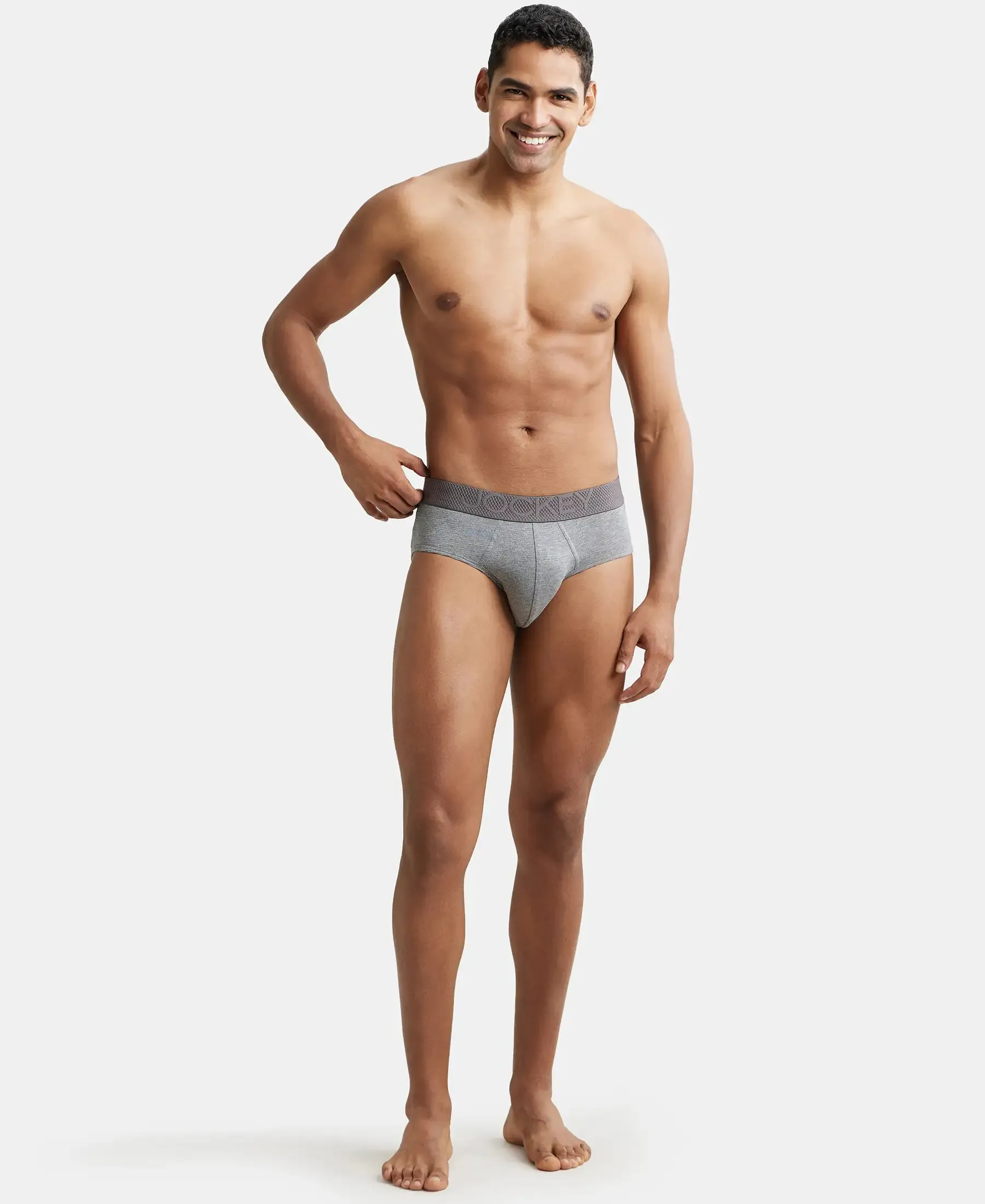 Bamboo Cotton Elastane Stretch Breathable Mesh Brief with StayDry Treatment - Mid Grey Melange