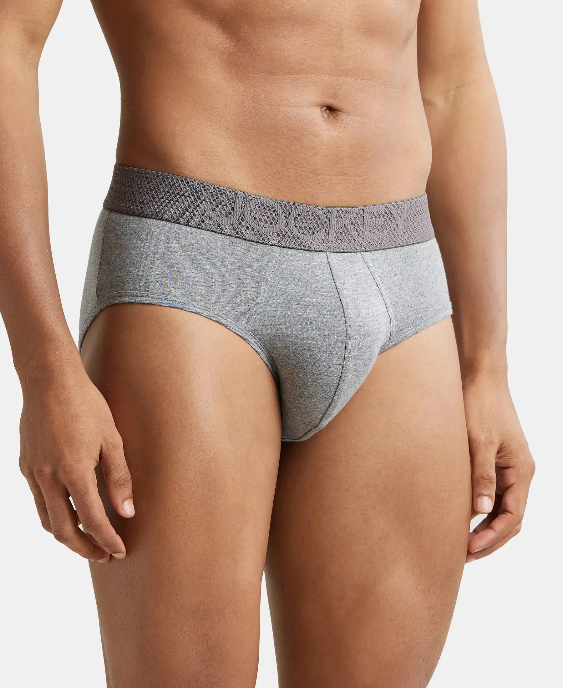 Bamboo Cotton Elastane Stretch Breathable Mesh Brief with StayDry Treatment - Mid Grey Melange