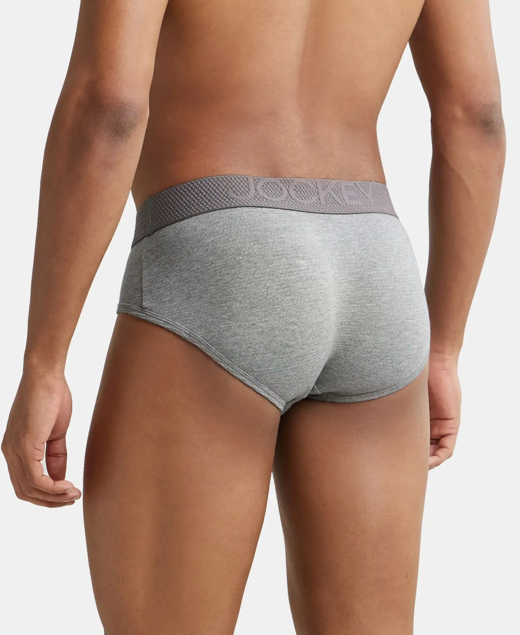 Bamboo Cotton Elastane Stretch Breathable Mesh Brief with StayDry Treatment - Mid Grey Melange