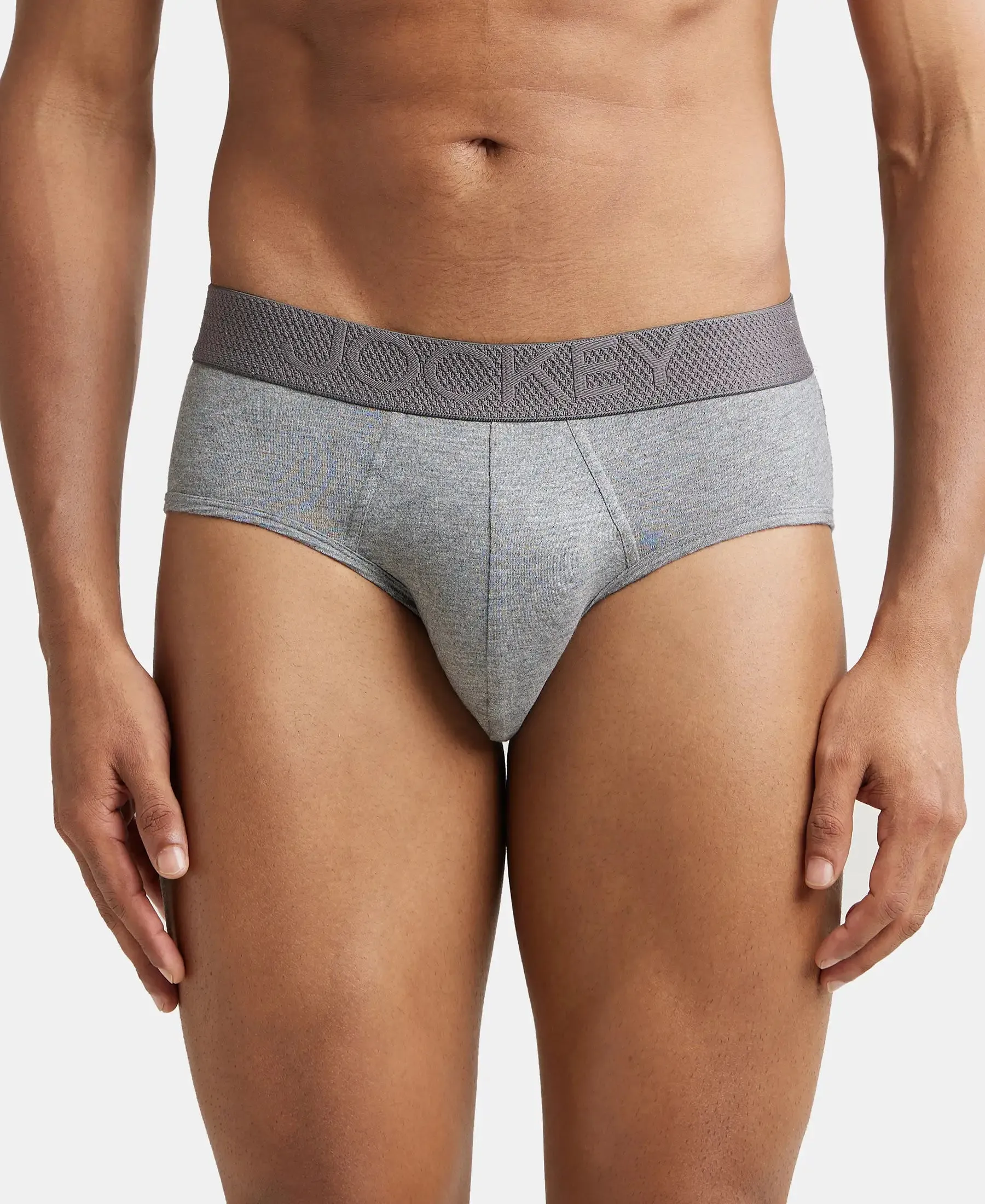 Bamboo Cotton Elastane Stretch Breathable Mesh Brief with StayDry Treatment - Mid Grey Melange