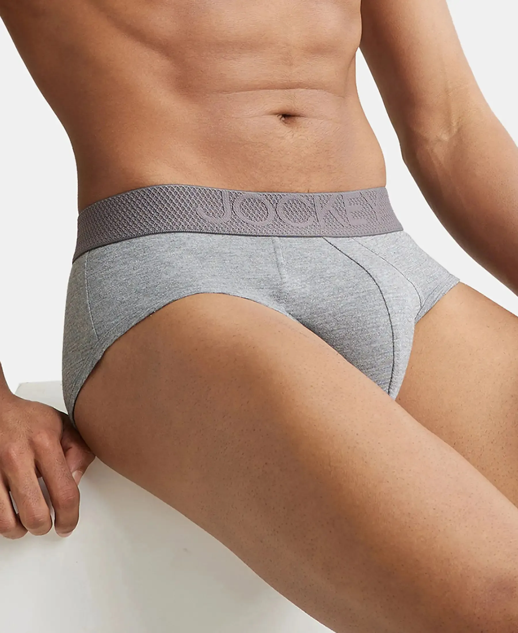 Bamboo Cotton Elastane Stretch Breathable Mesh Brief with StayDry Treatment - Mid Grey Melange