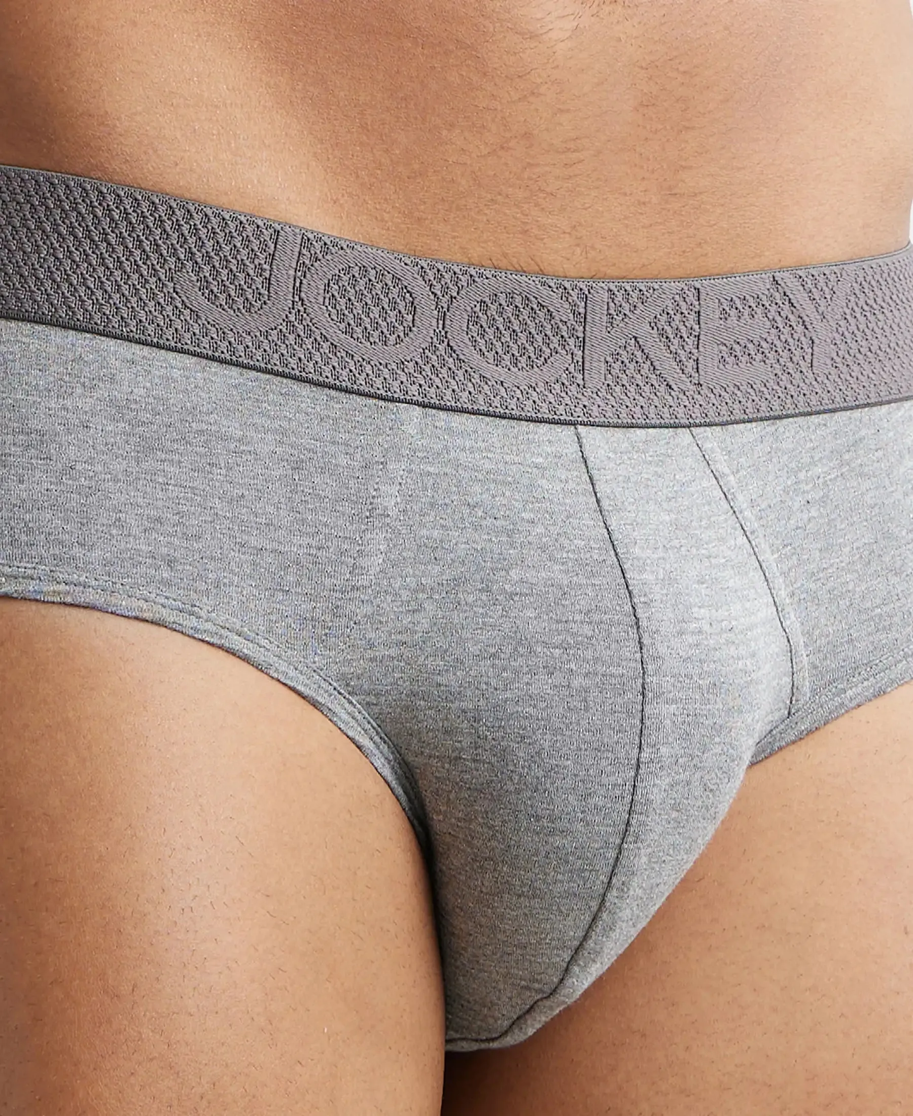 Bamboo Cotton Elastane Stretch Breathable Mesh Brief with StayDry Treatment - Mid Grey Melange