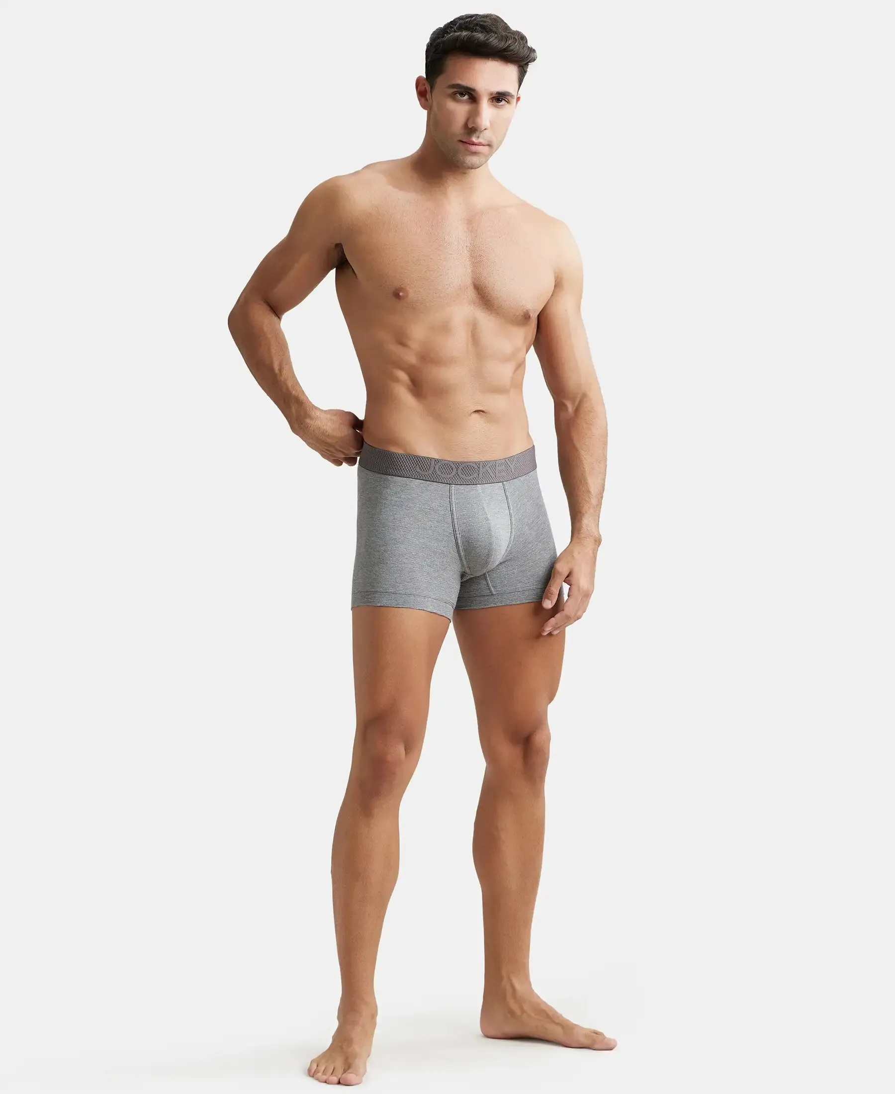 Bamboo Cotton Elastane Stretch Breathable Mesh Trunk with StayDry Treatment - Mid Grey Melange