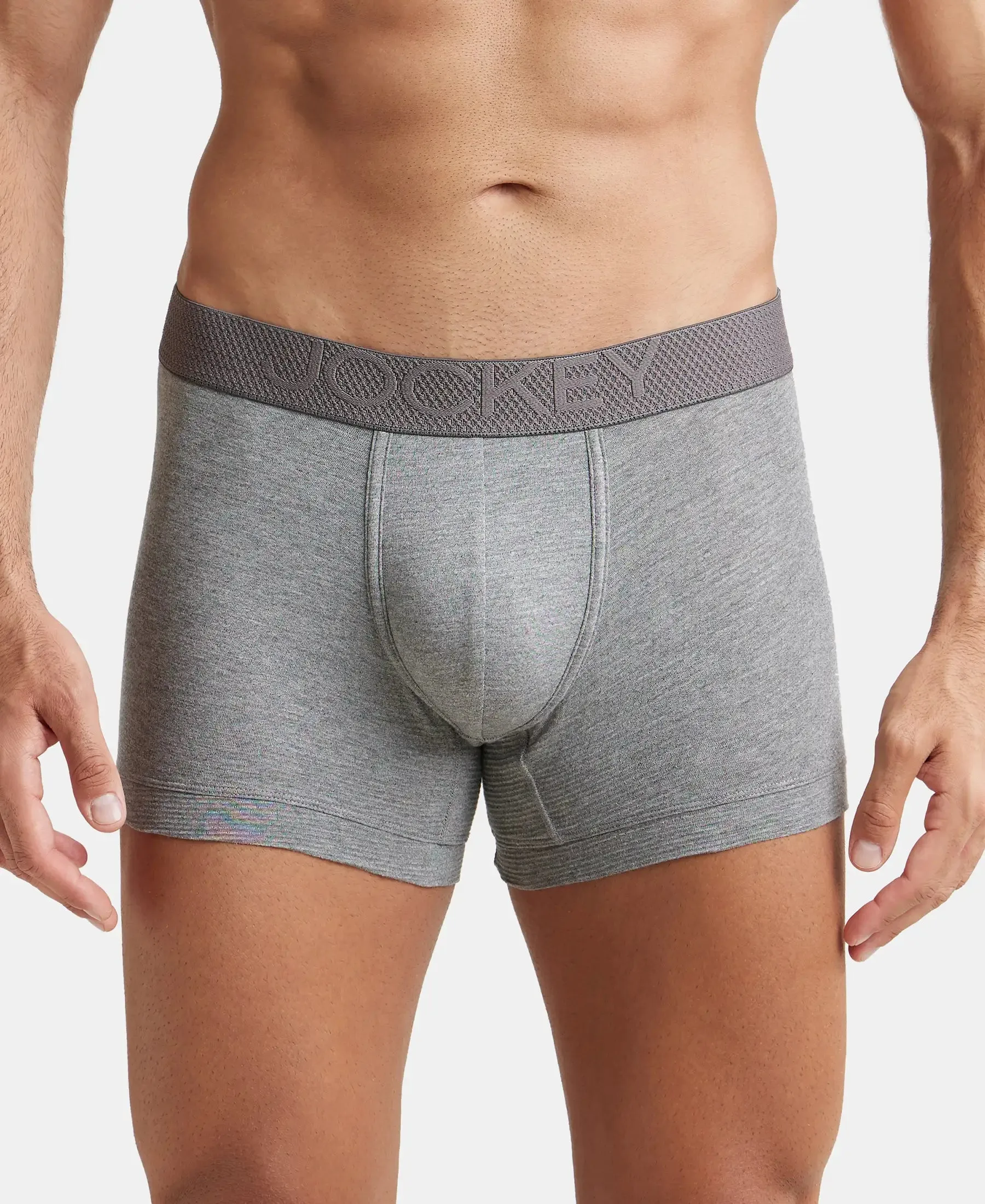 Bamboo Cotton Elastane Stretch Breathable Mesh Trunk with StayDry Treatment - Mid Grey Melange