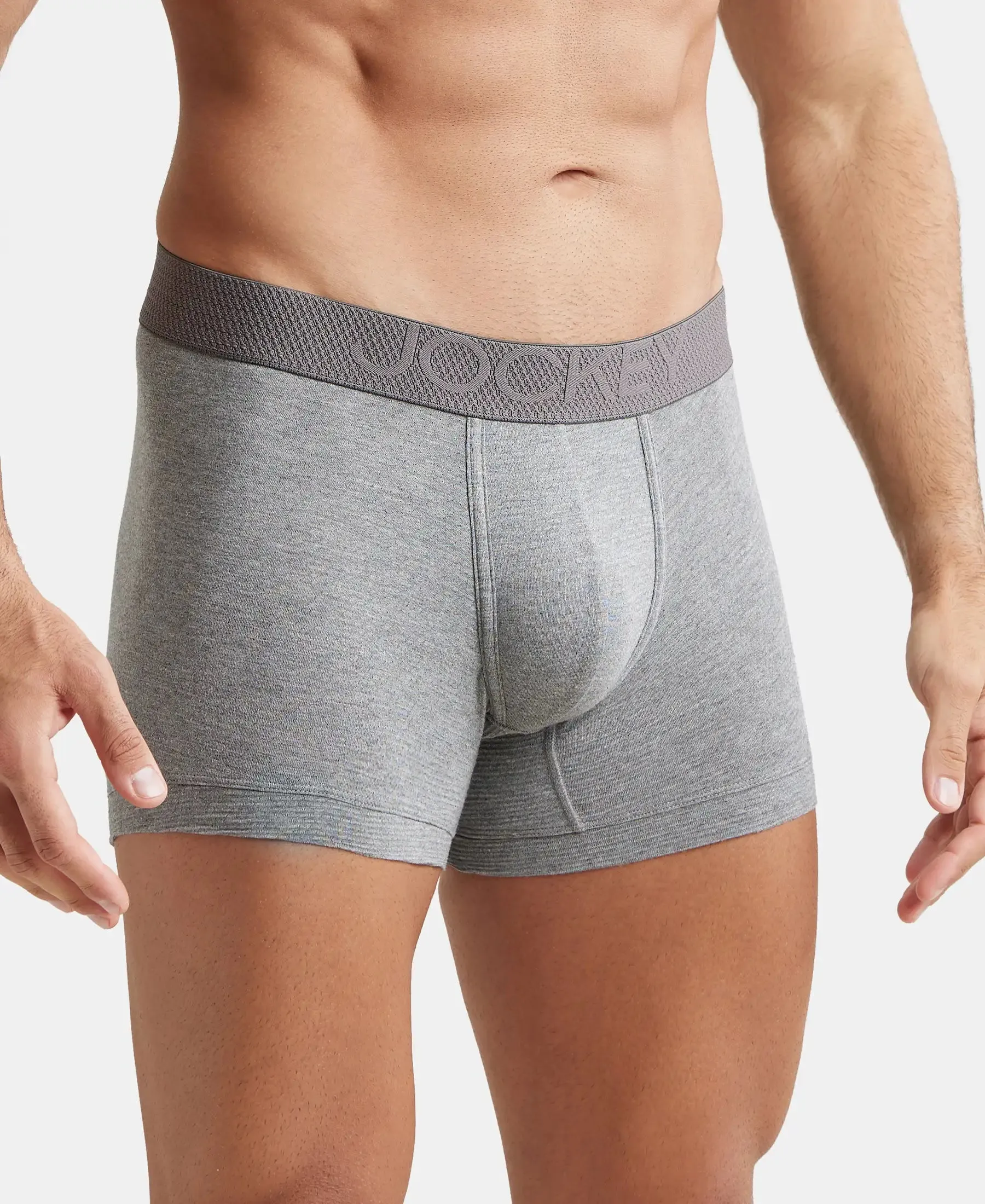 Bamboo Cotton Elastane Stretch Breathable Mesh Trunk with StayDry Treatment - Mid Grey Melange