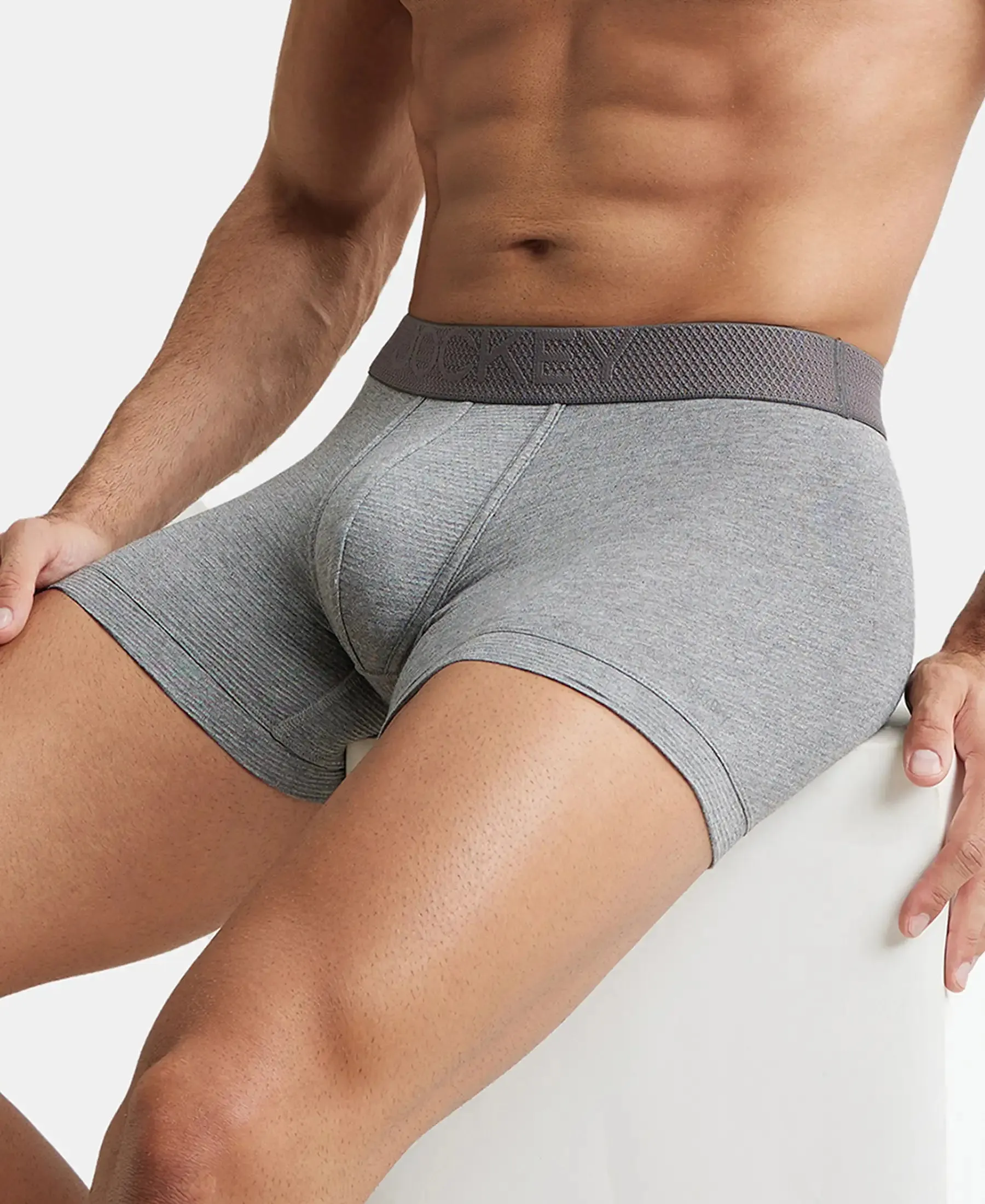 Bamboo Cotton Elastane Stretch Breathable Mesh Trunk with StayDry Treatment - Mid Grey Melange