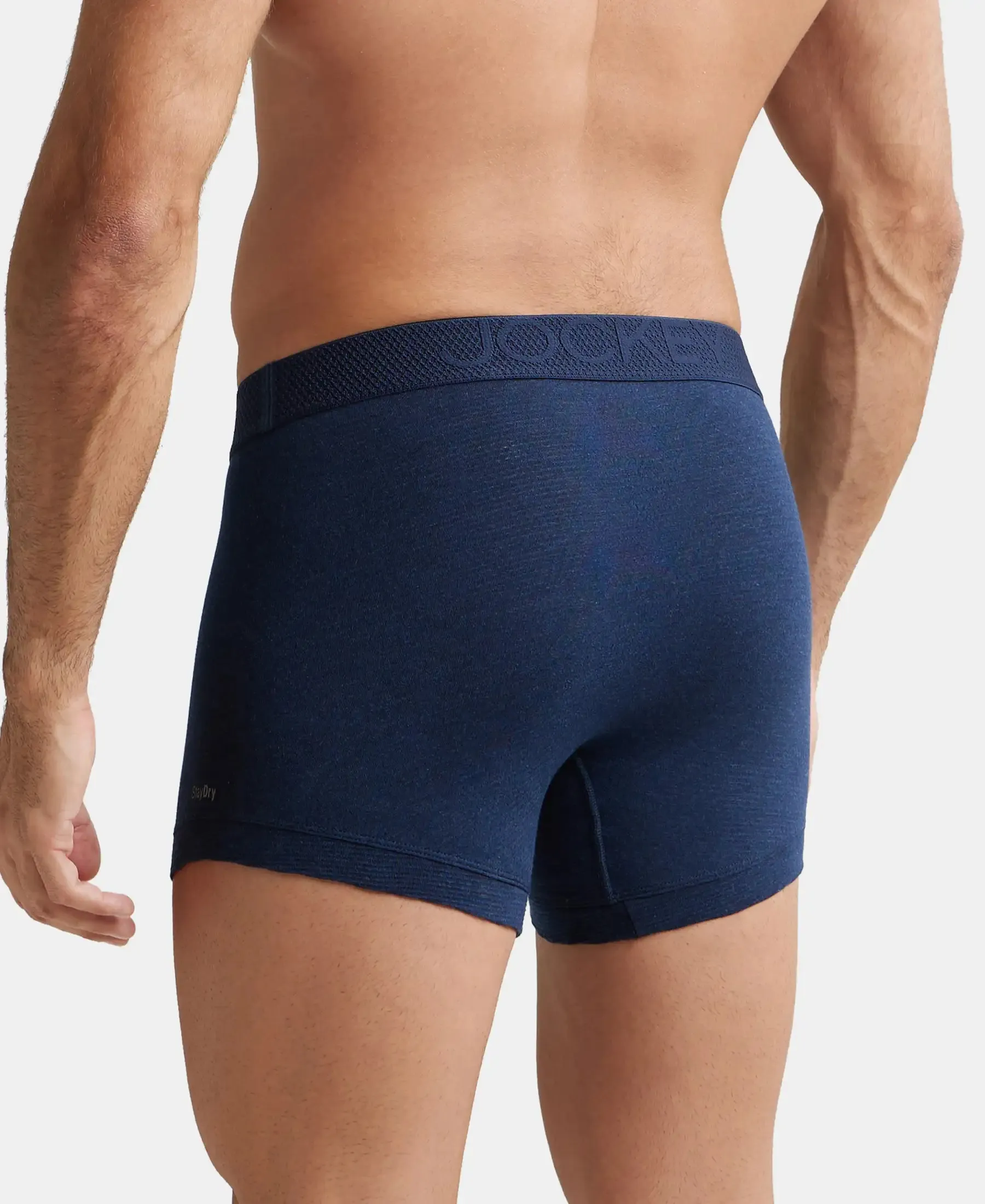 Bamboo Cotton Elastane Stretch Breathable Mesh Trunk with StayDry Treatment - Navy Melange