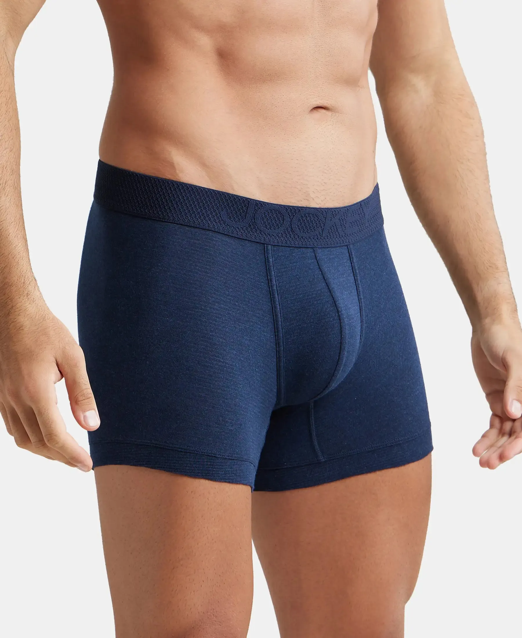 Bamboo Cotton Elastane Stretch Breathable Mesh Trunk with StayDry Treatment - Navy Melange