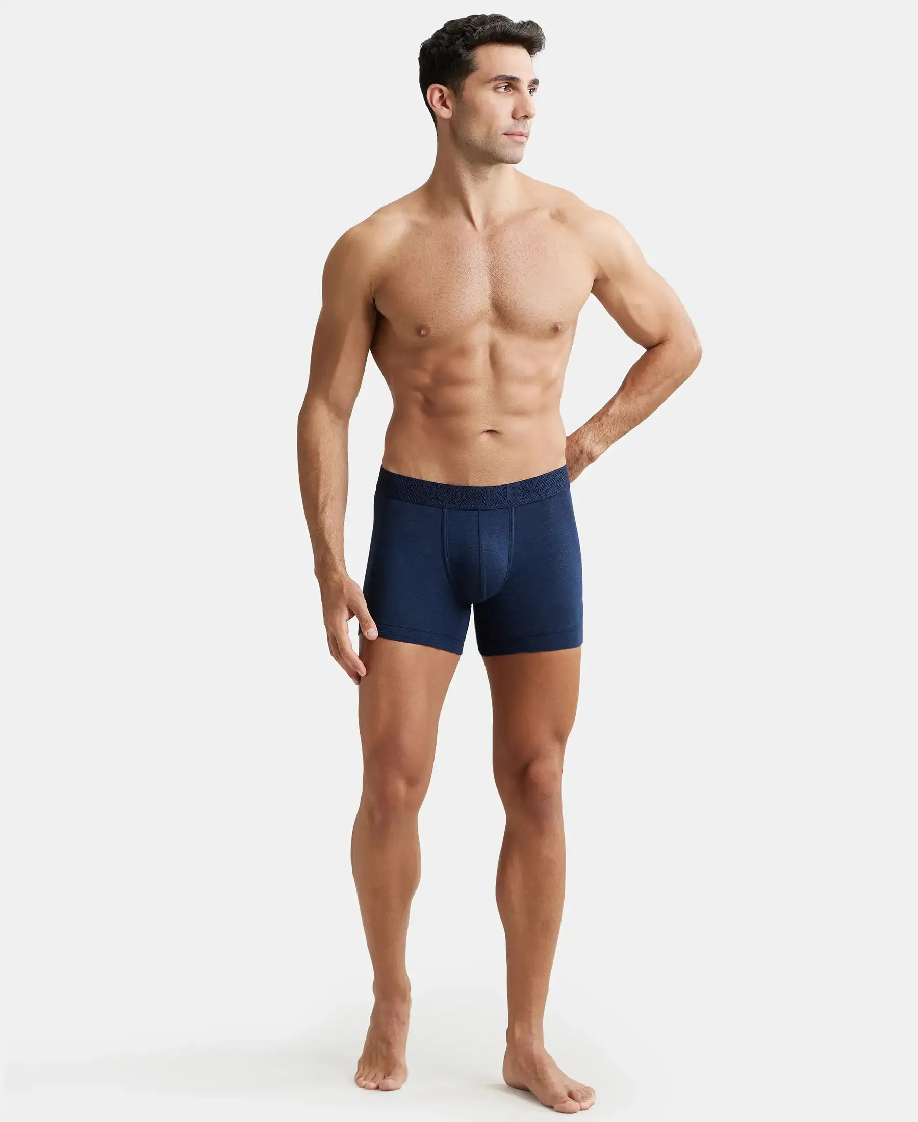 Bamboo Cotton Elastane Stretch Breathable Mesh Trunk with StayDry Treatment - Navy Melange