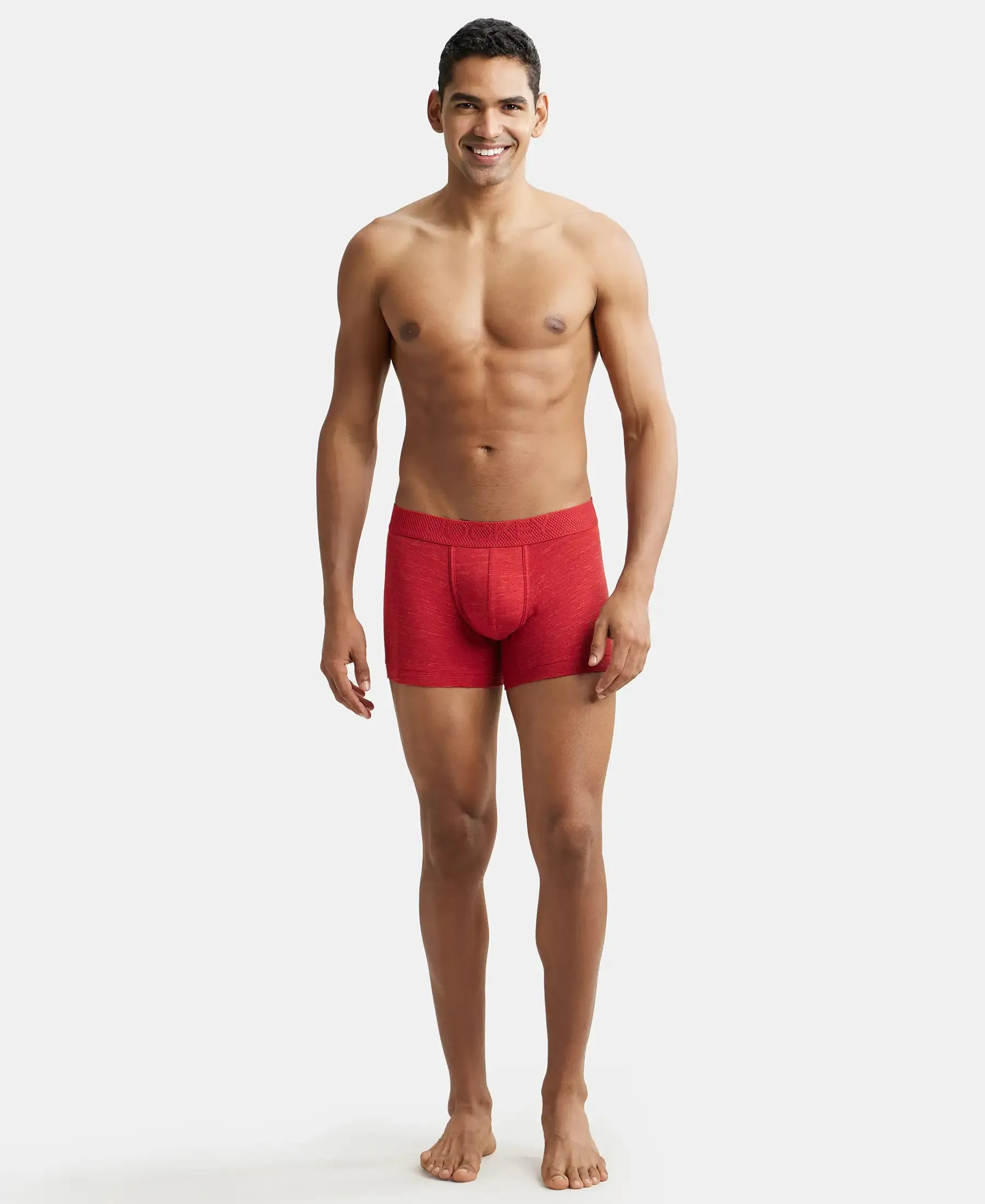 Bamboo Cotton Elastane Stretch Breathable Mesh Trunk with StayDry Treatment - Red Multi Melange