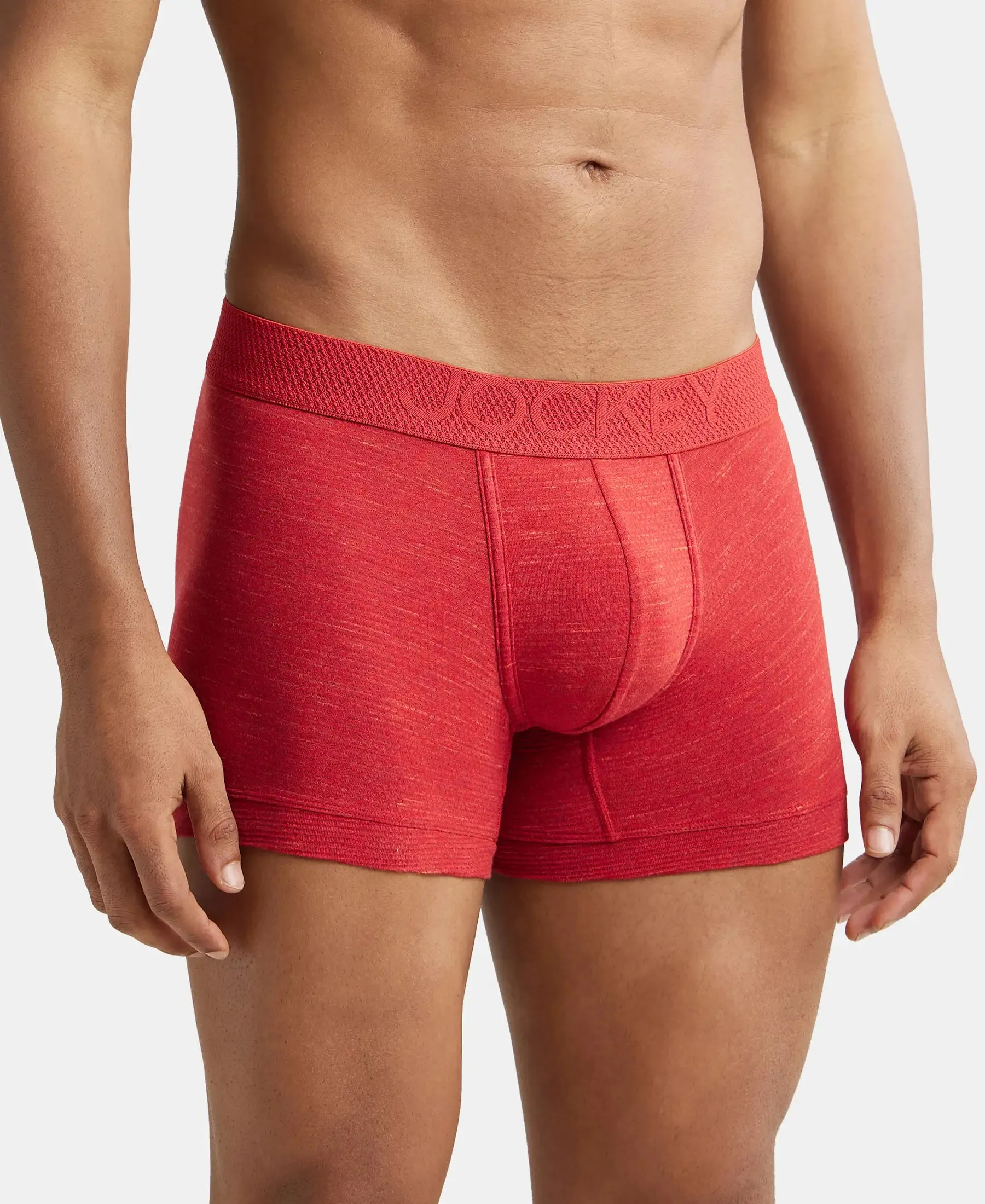 Bamboo Cotton Elastane Stretch Breathable Mesh Trunk with StayDry Treatment - Red Multi Melange