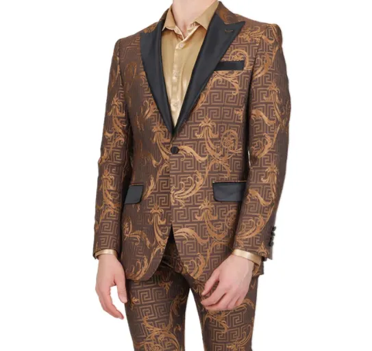 Barabas Men's Coffee Brown  'BAROCCO GRECO' Greek Key Blazer