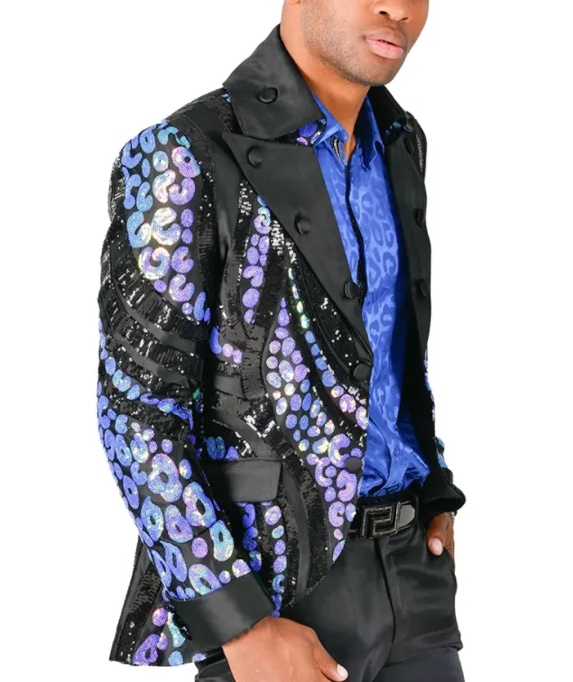 Barabas Men's 'SHINY SERVER' Black/Royal Sequin Blazer