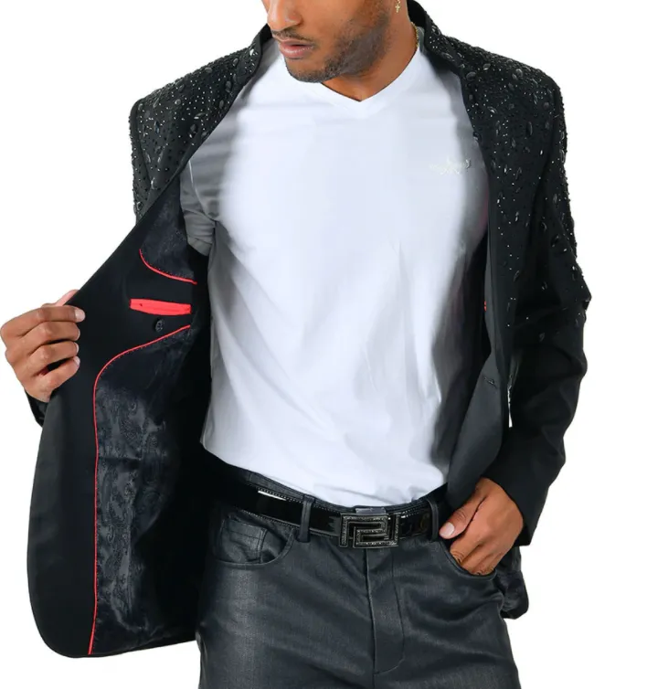 Barabas Men's 'TEARS IN HEAVEN' Black Crystal Blazer