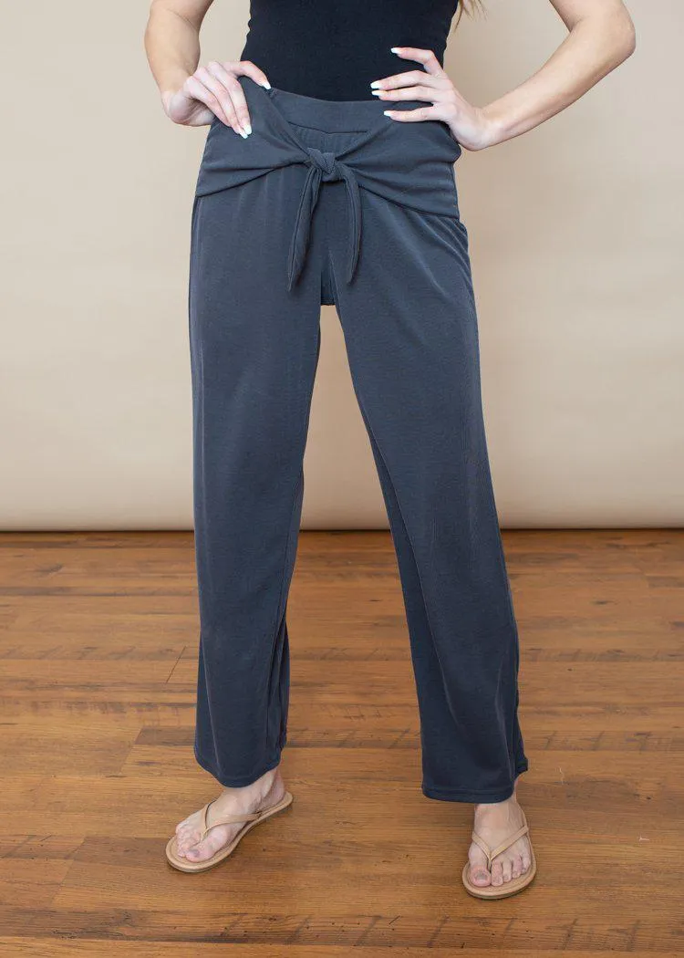 BB Dakota Got To Be Free Charcoal Ribbed Tie Front Pants ***FINAL SALE***