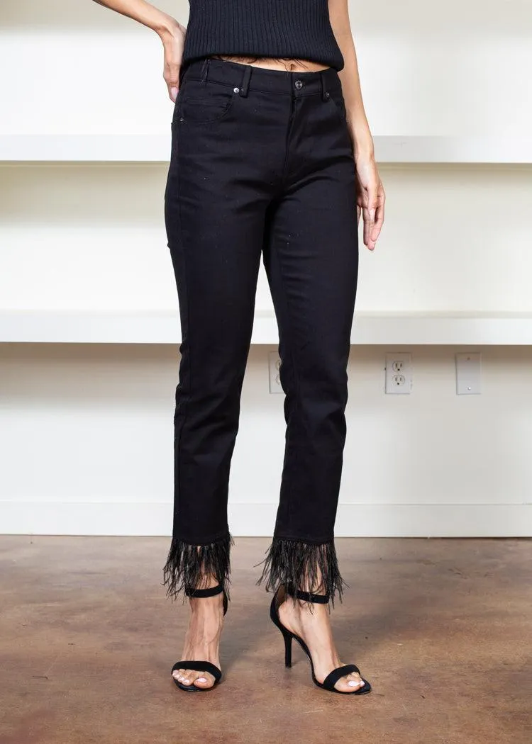 BB Dakota Lily Feather Trimmed Ankle Cropped Jean-***FINAL SALE***