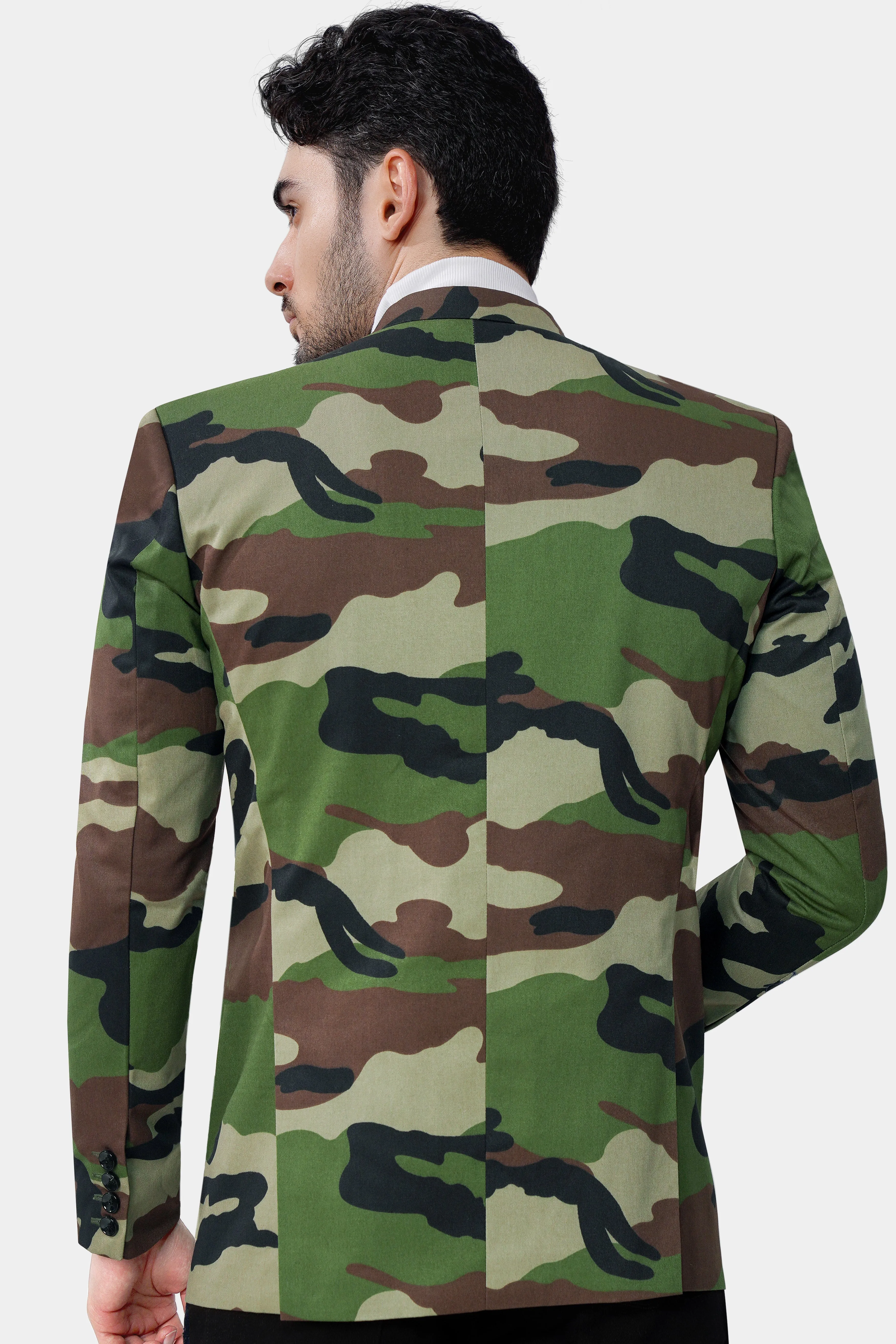 Beaver Brown and Finch Green Camouflage Premium Cotton Designer Blazer