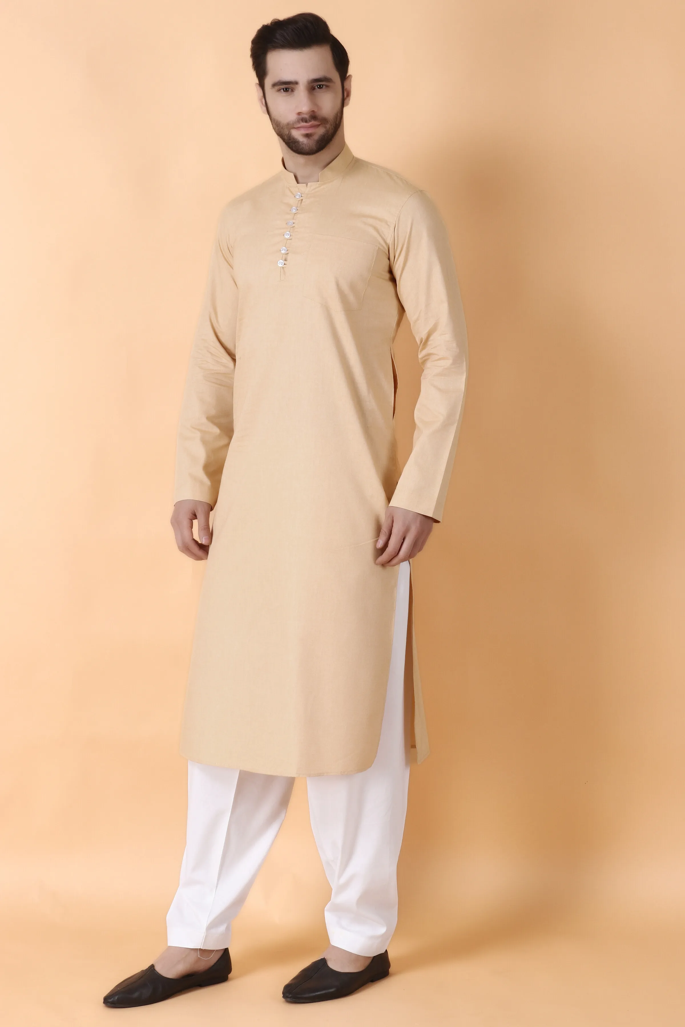 Beige Jam Cotton Kurta Pajama