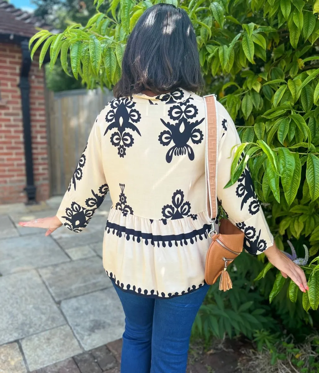 Beige Tribal Smock Blouse