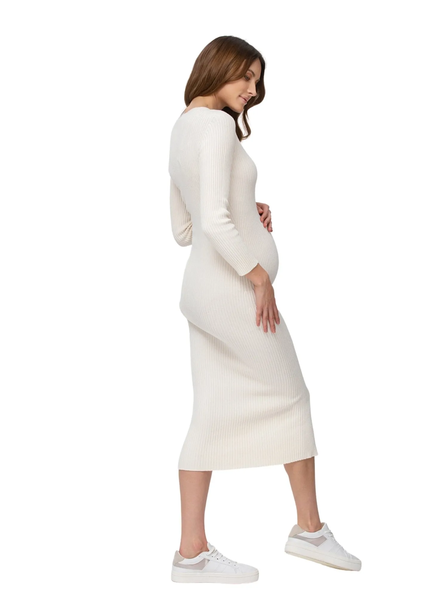 Bella Maternity Dress with 3/4 Sleeves - Cream White