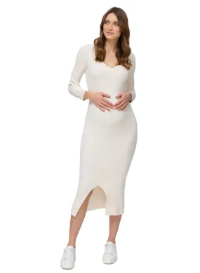 Bella Maternity Dress with 3/4 Sleeves - Cream White