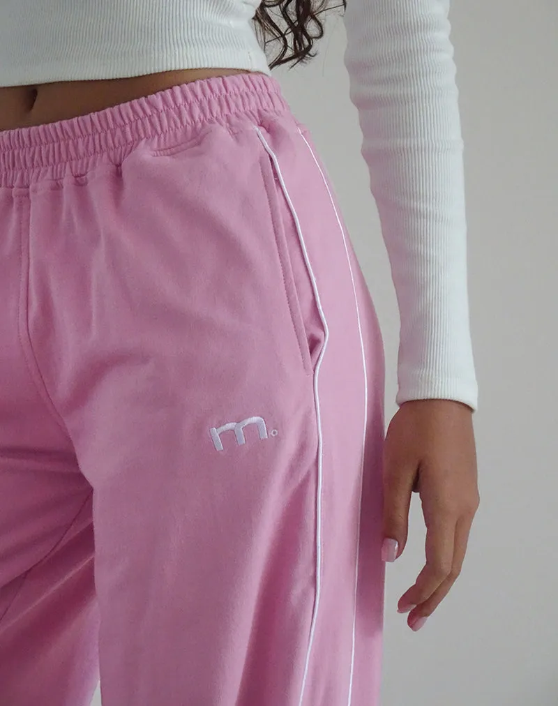 Benton Jogger in Flamingo Pink with White Binding and M Embroidery