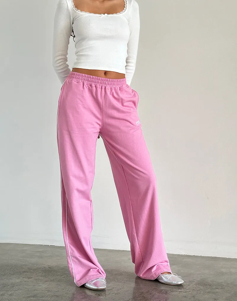 Benton Jogger in Flamingo Pink with White Binding and M Embroidery