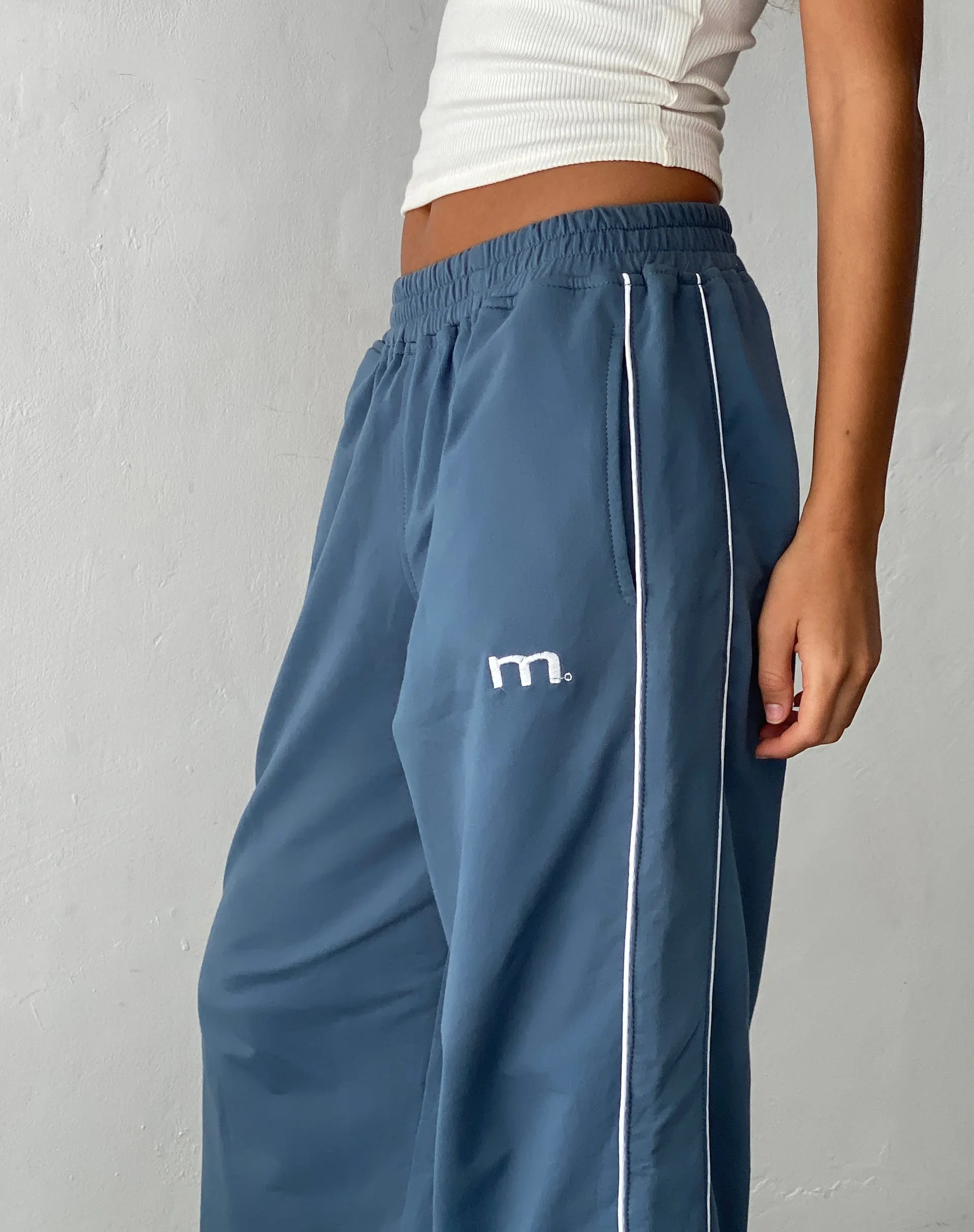 Benton Wide Leg Jogger in Blue with 'M' Embroidery