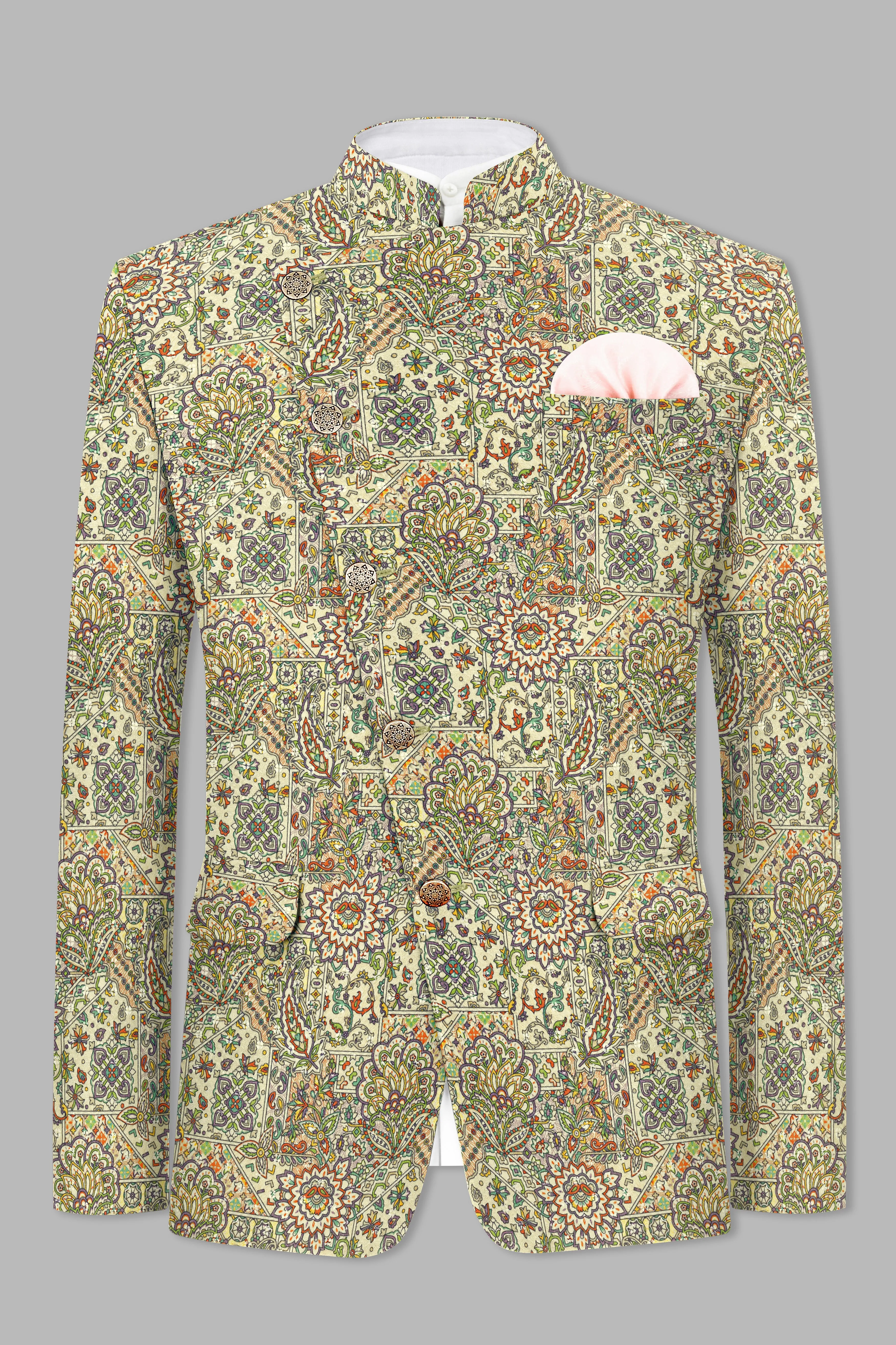 Beryl Green And Faded Purple MultiColour Embroidered Cross Placket Bandhgala Jodhpuri