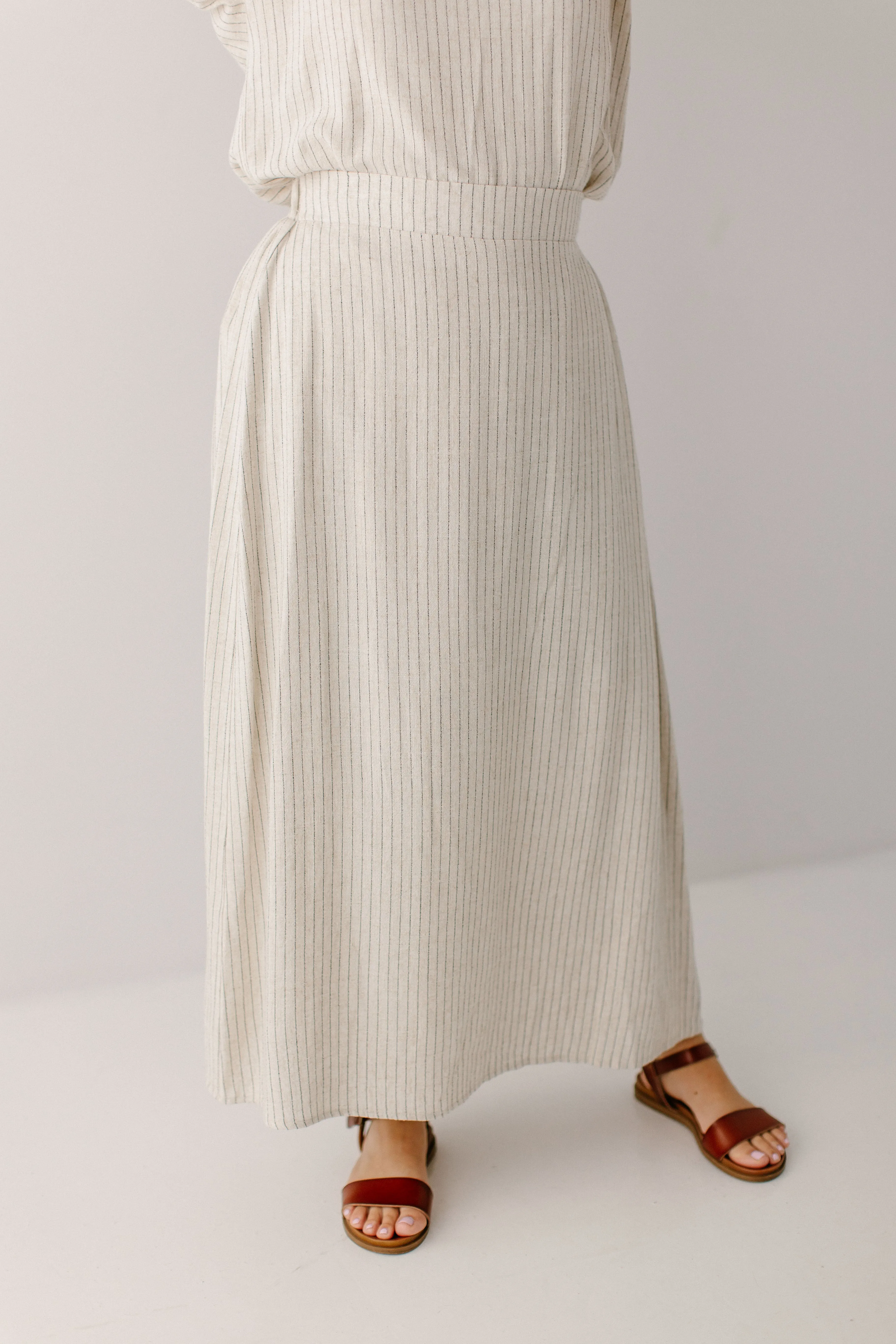 'Beth' Linen Blend Pinstripe Midi Skirt