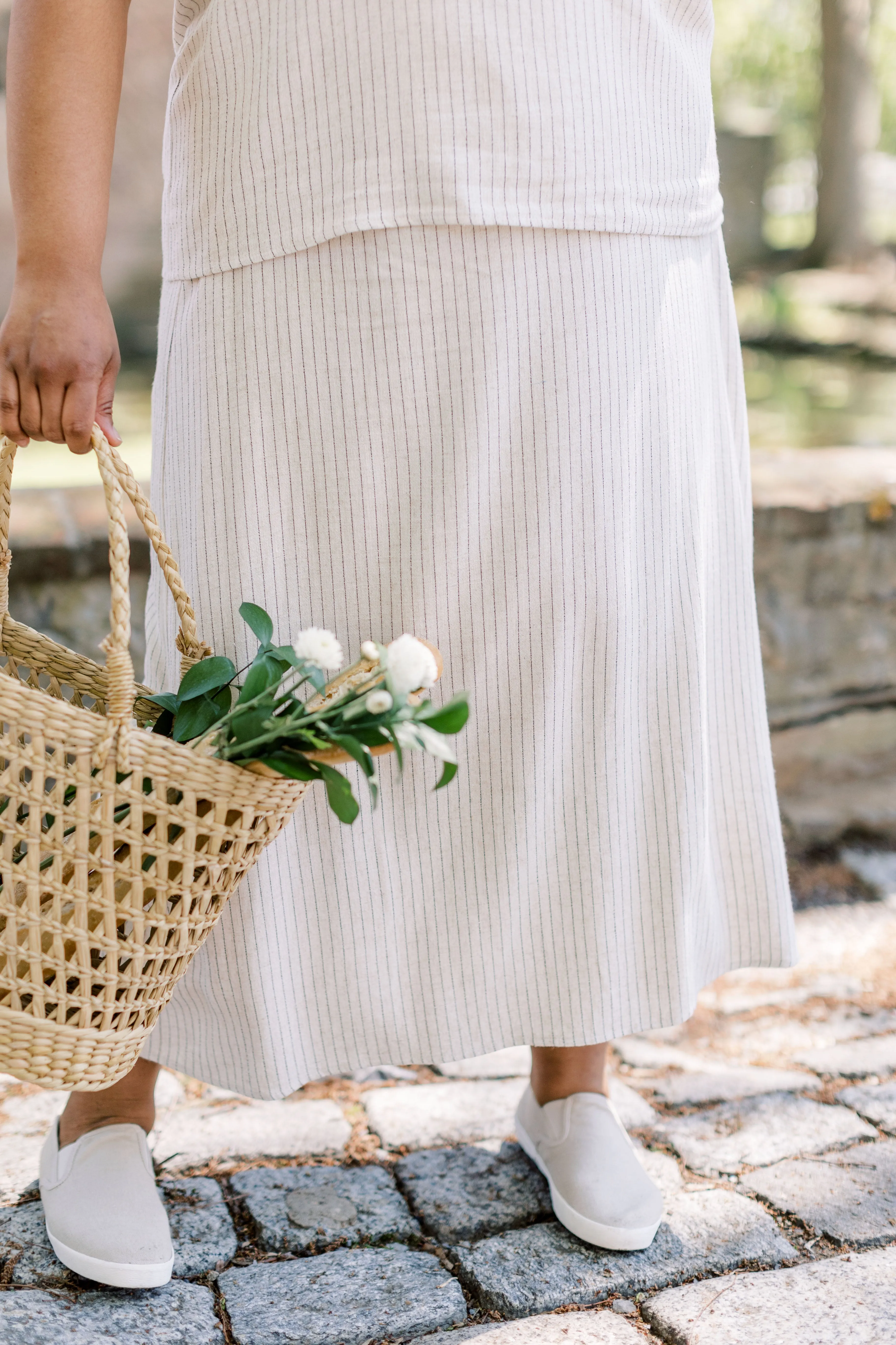 'Beth' Linen Blend Pinstripe Midi Skirt