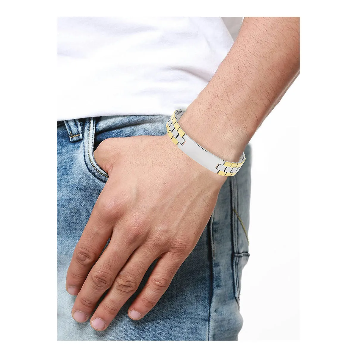 Biker Id Stainless Steel 18K Gold Pt. Matt Finish Bracelet For Boy Men