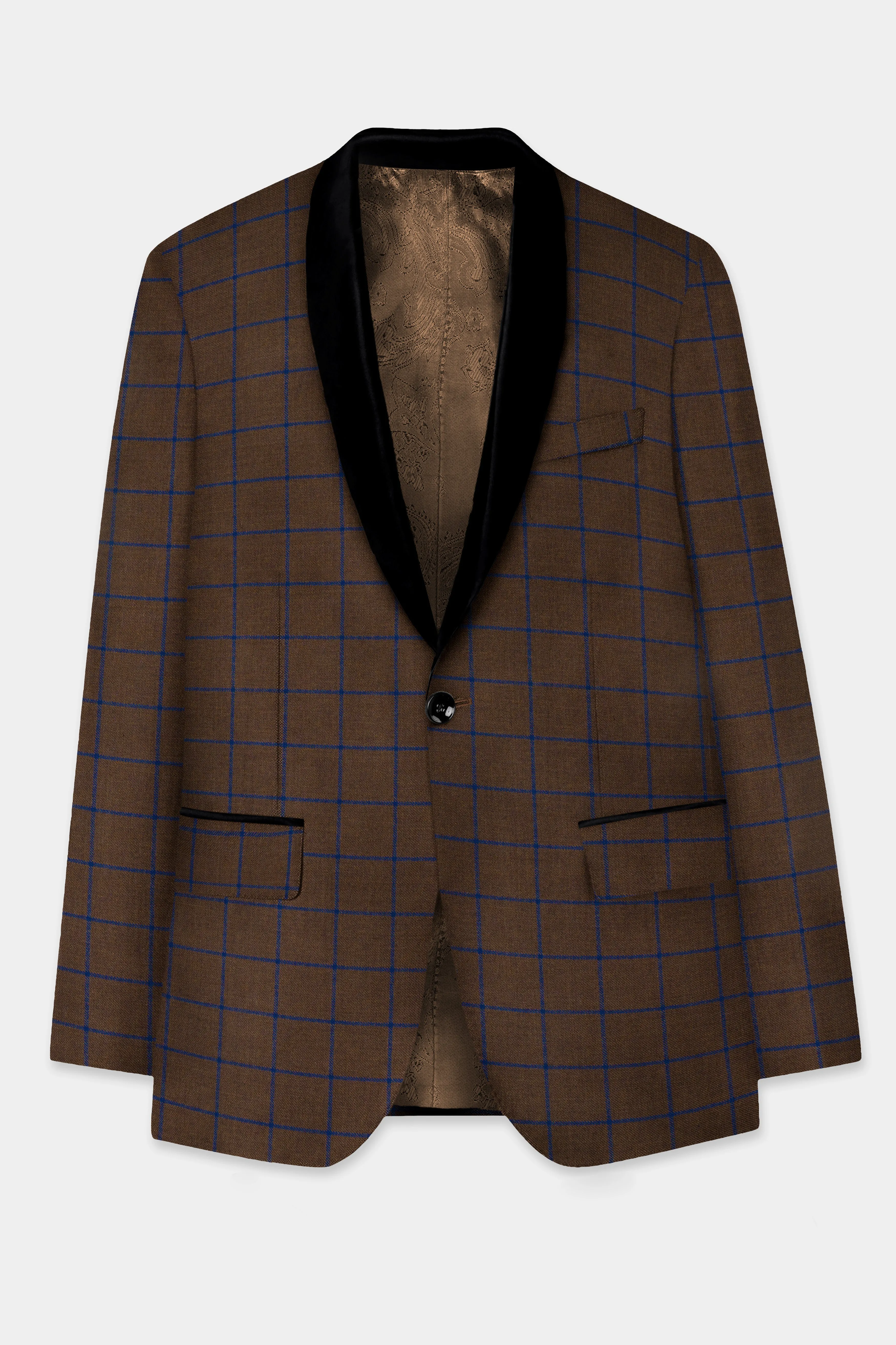 Bistre Brown with Catalina Blue Windowpane Tuxedo Tweed Suit