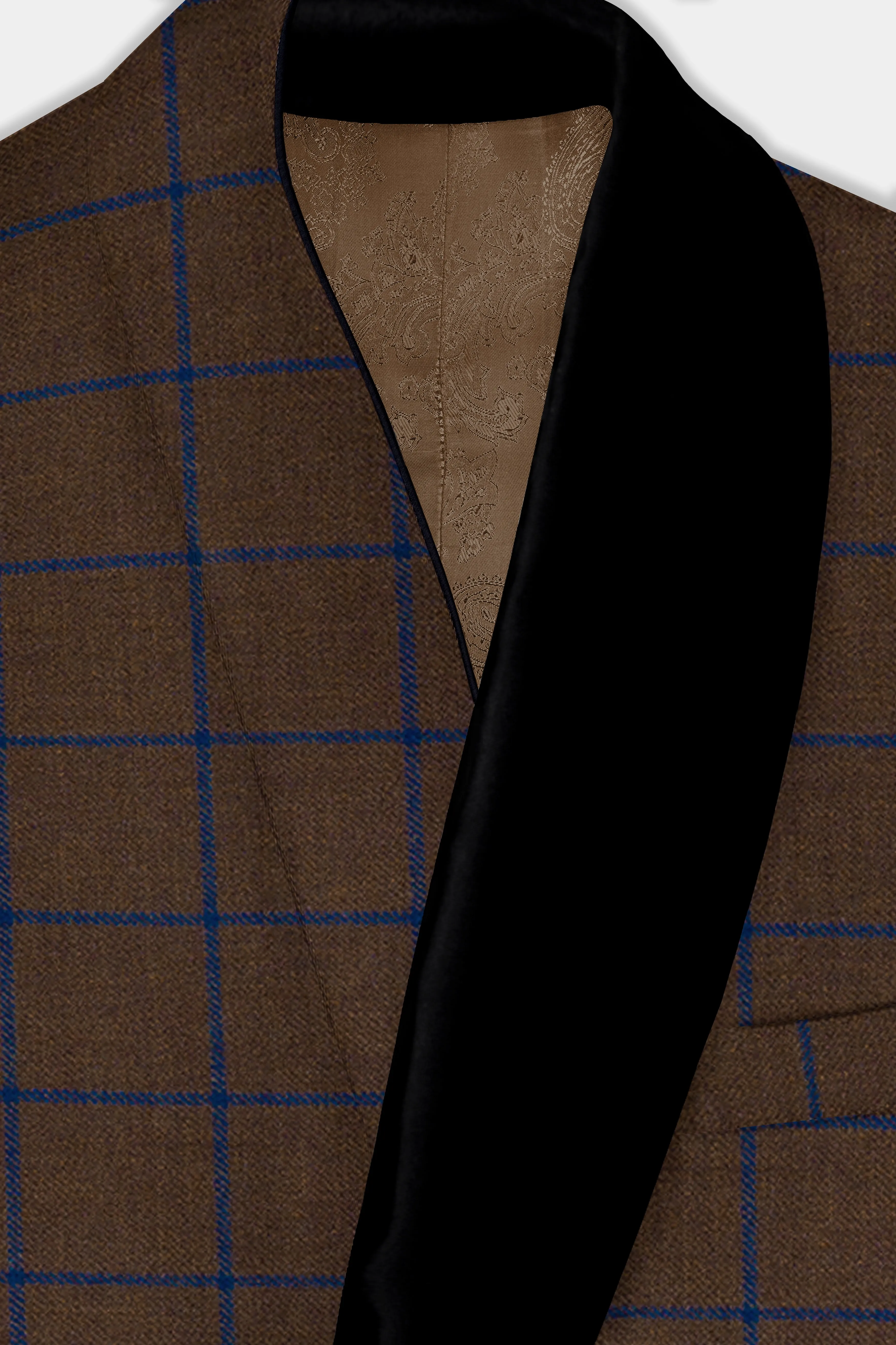 Bistre Brown with Catalina Blue Windowpane Tuxedo Tweed Suit