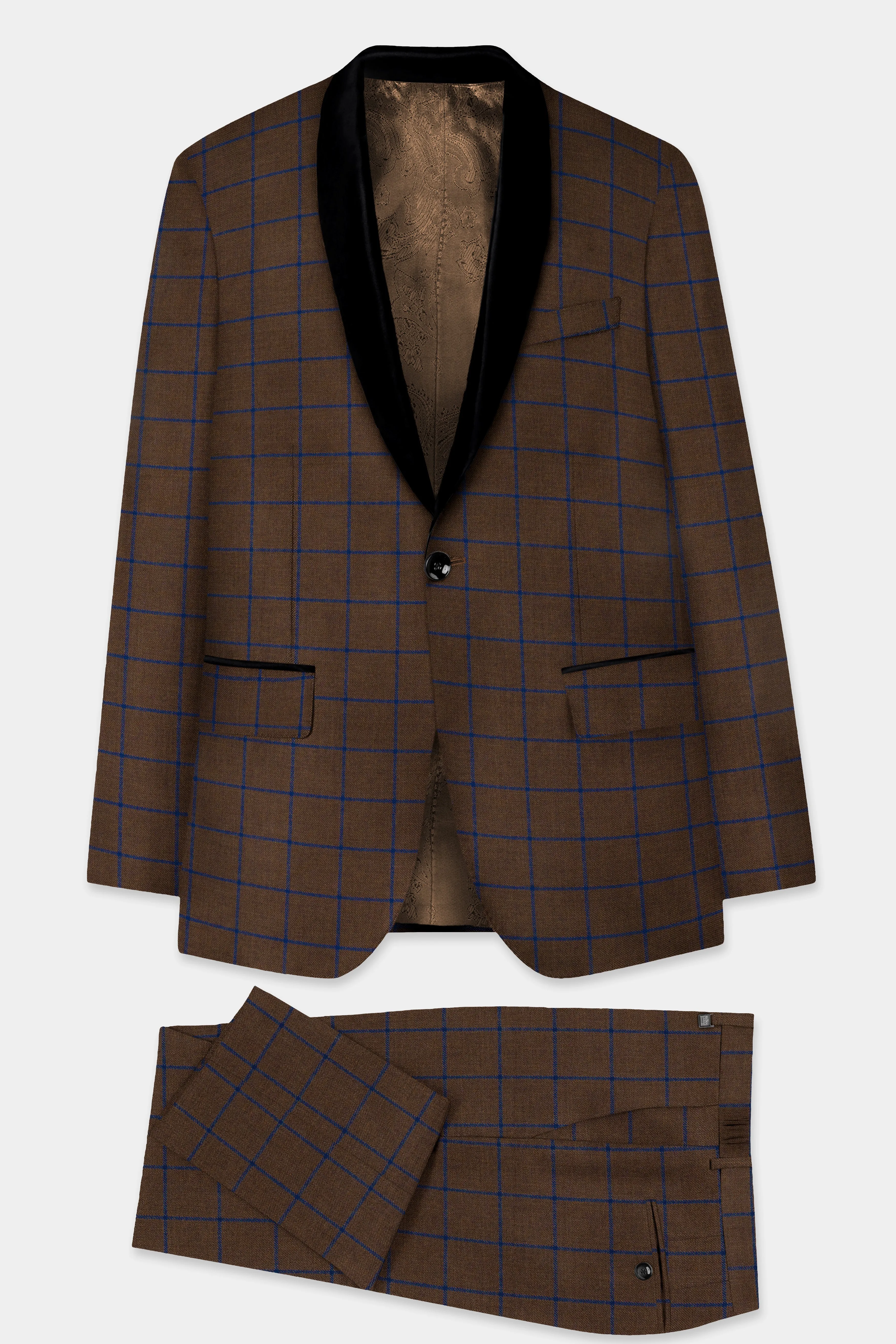 Bistre Brown with Catalina Blue Windowpane Tuxedo Tweed Suit