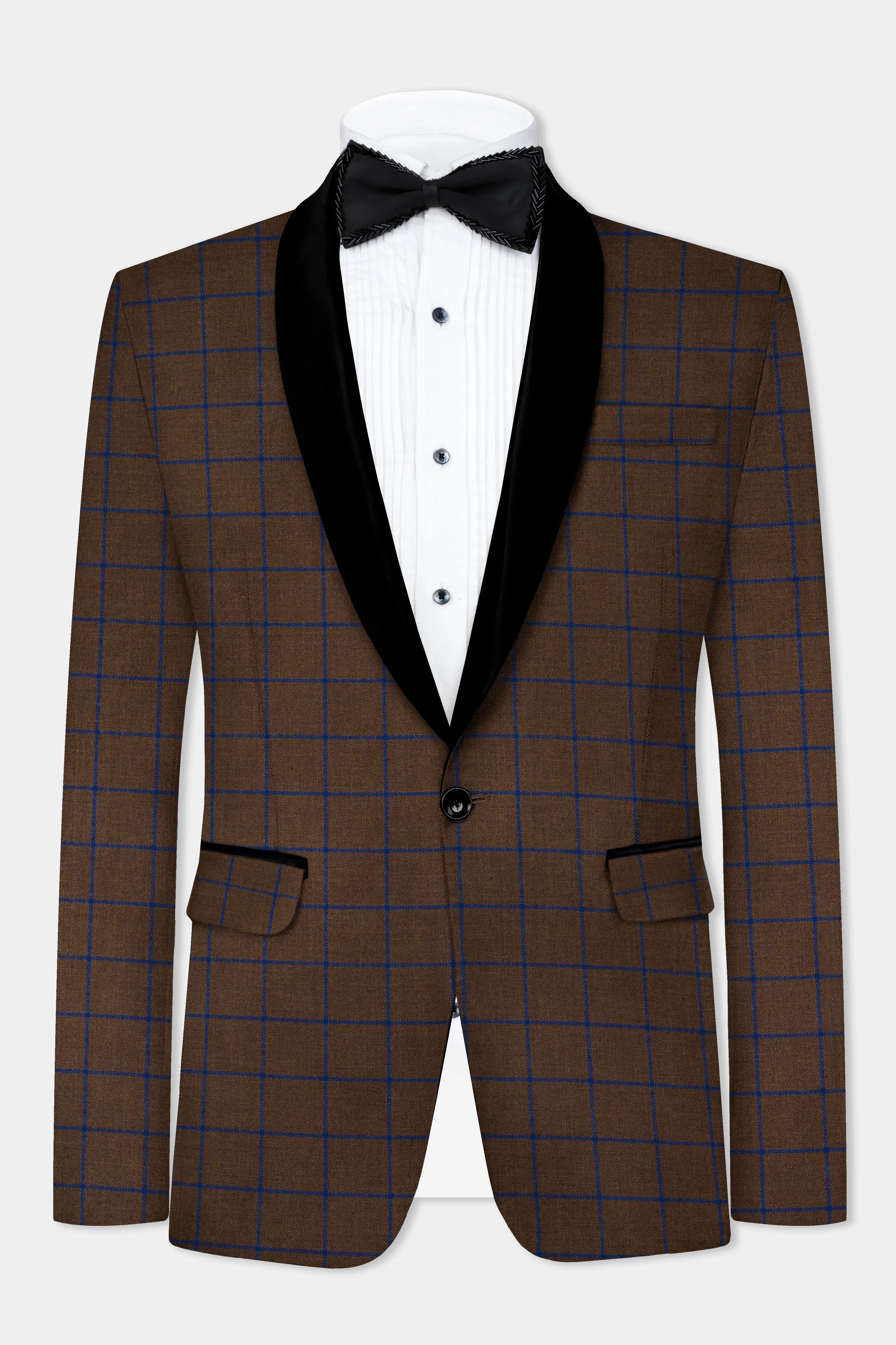 Bistre Brown with Catalina Blue Windowpane Tuxedo Tweed Suit