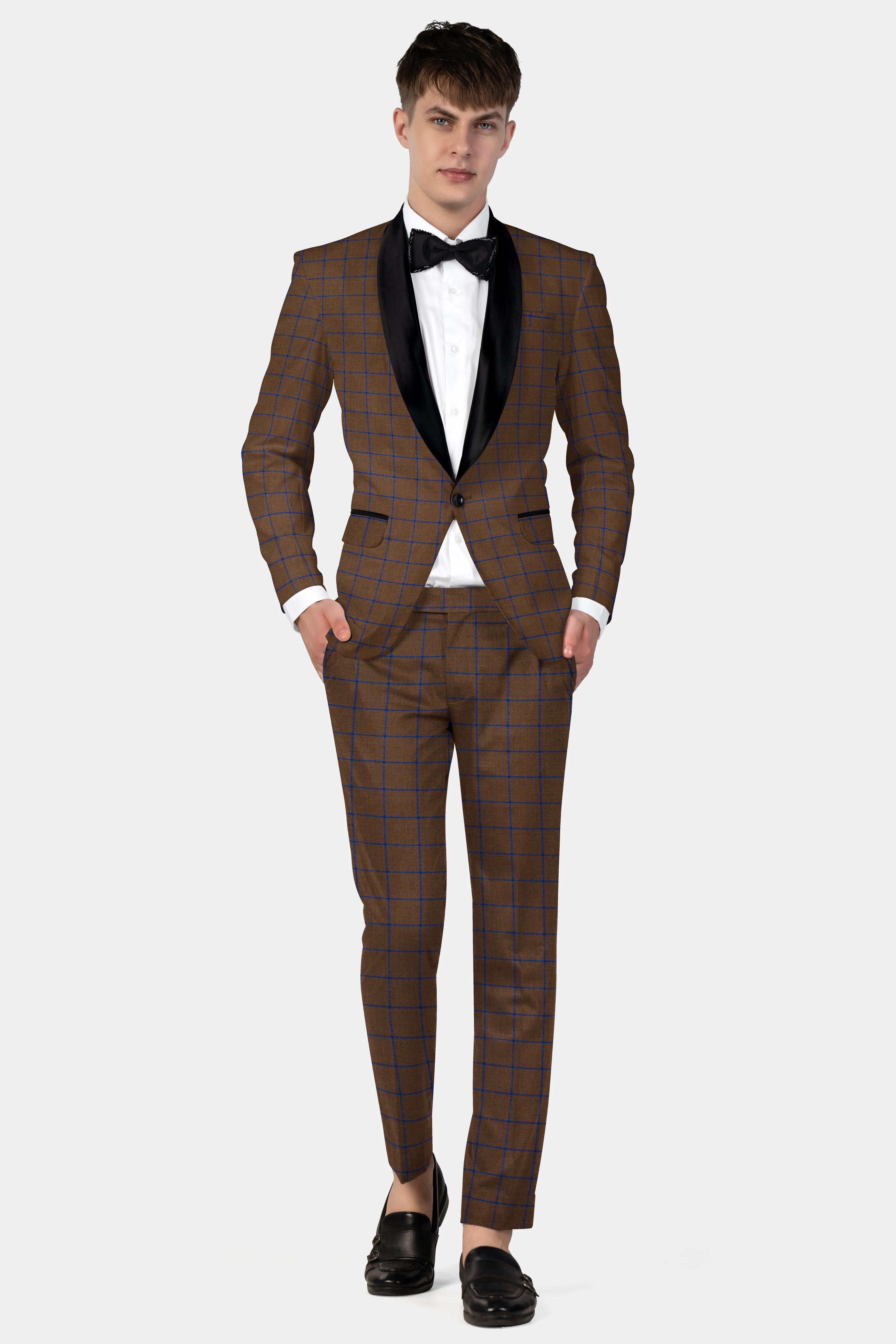 Bistre Brown with Catalina Blue Windowpane Tuxedo Tweed Suit