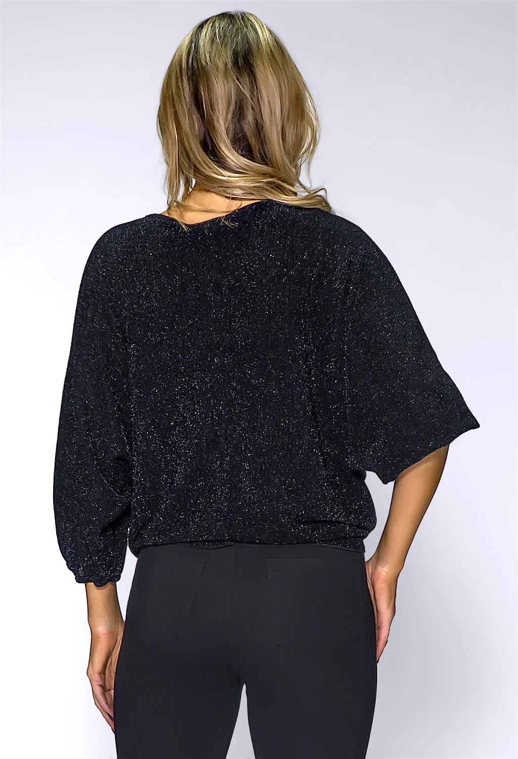 Black Batwing Top with Studded Neckline