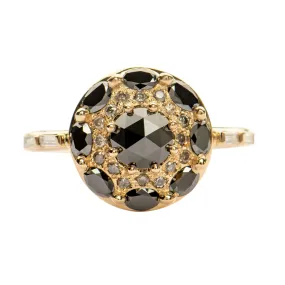 Black Diamond Mandala Engagement Ring - With Baguette Diamond Band