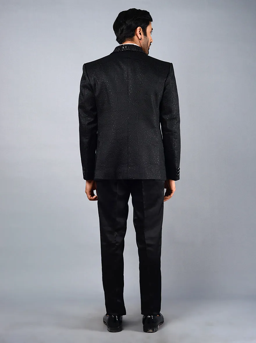 Black Embroidered Regular Fit Suit | JadeBlue