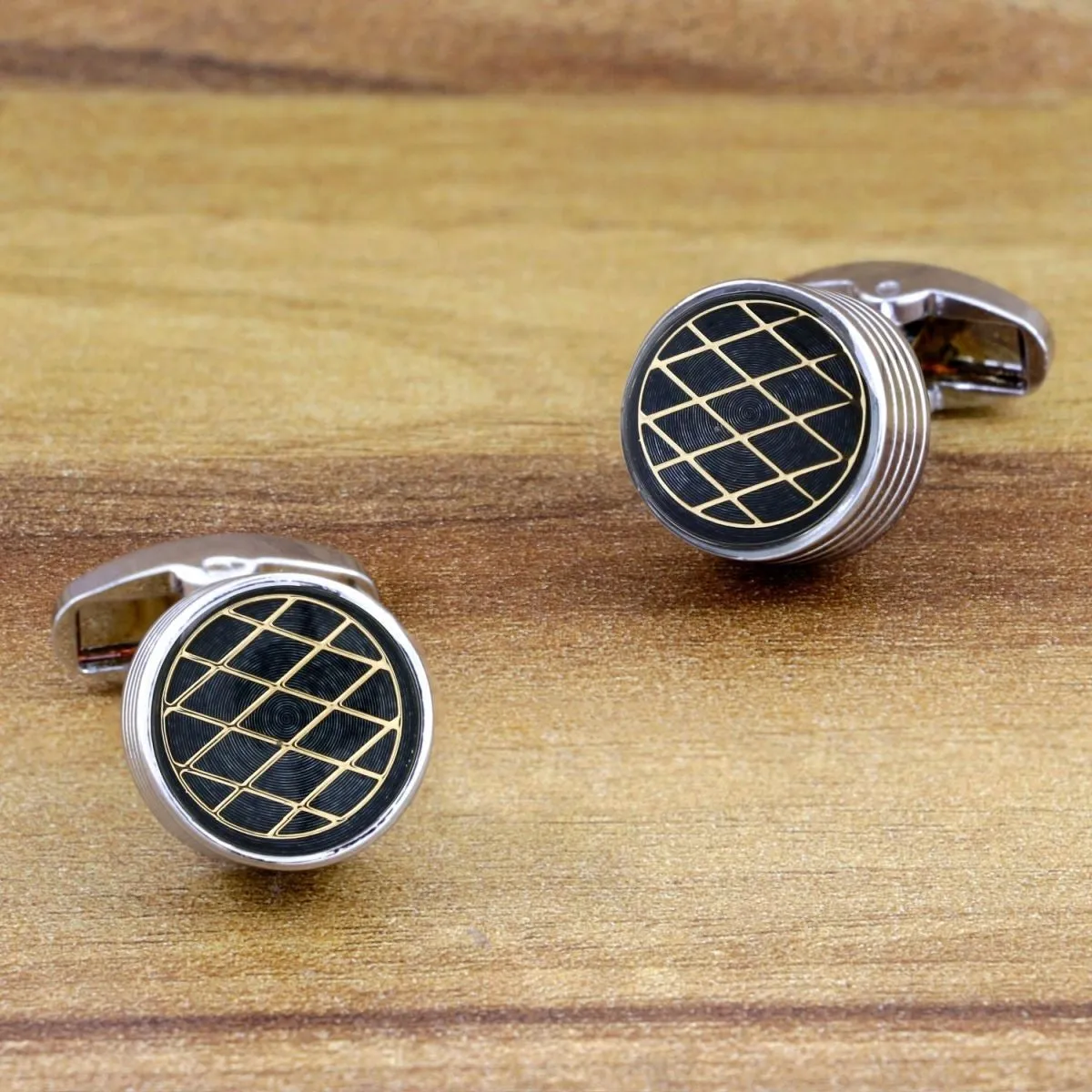 Black Gold Checks Cufflinks In Box